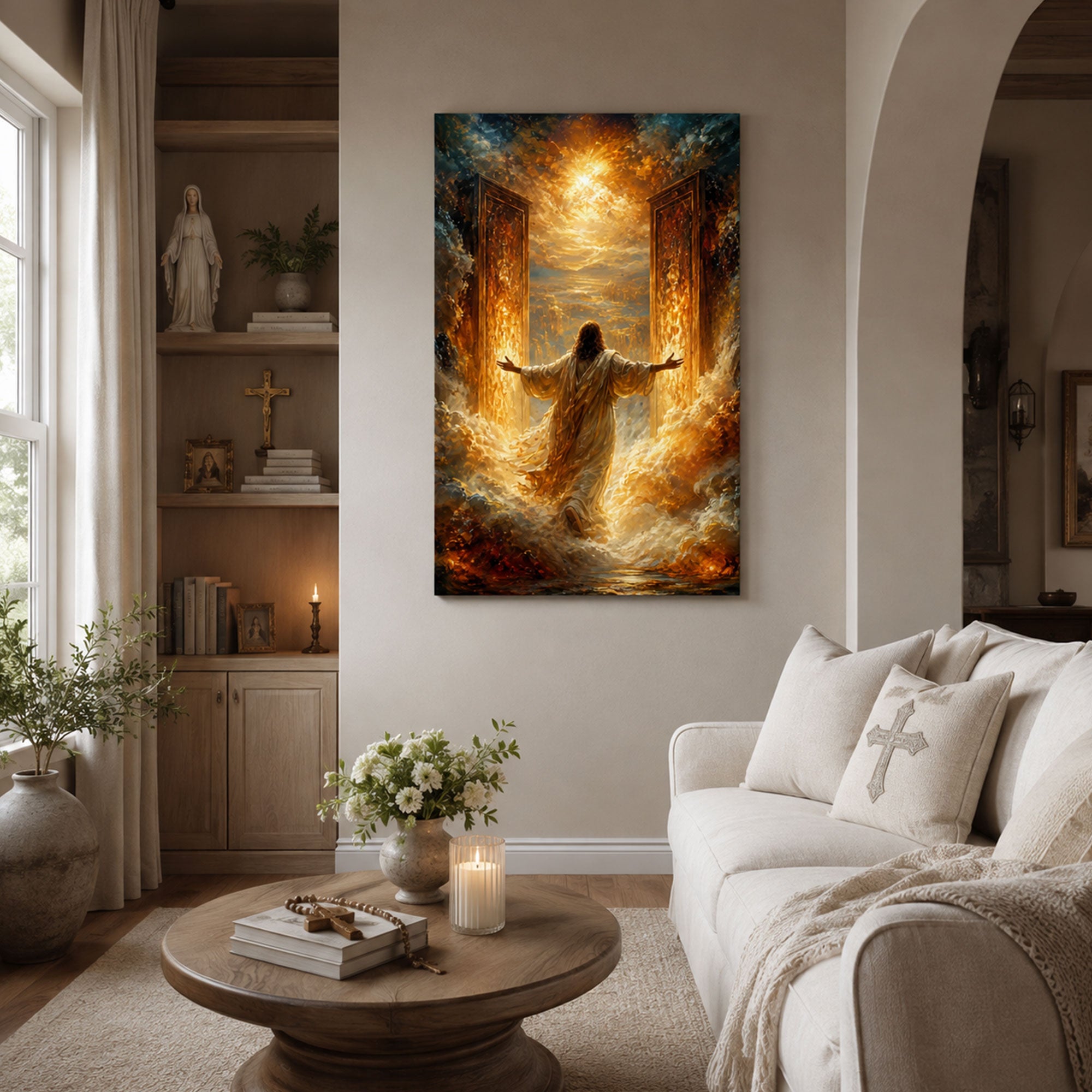 Jesus at the Open Door Canvas Print, Christian Wall Art Home Decor