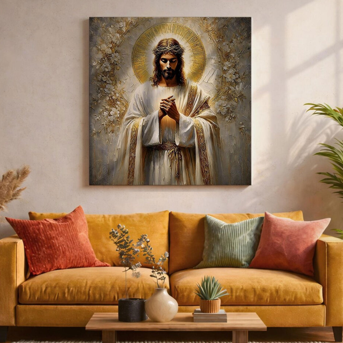 Jesus Christ Wall Art Canvas, Christ the Redeemer Painting, Christian Prayer Home Decor
