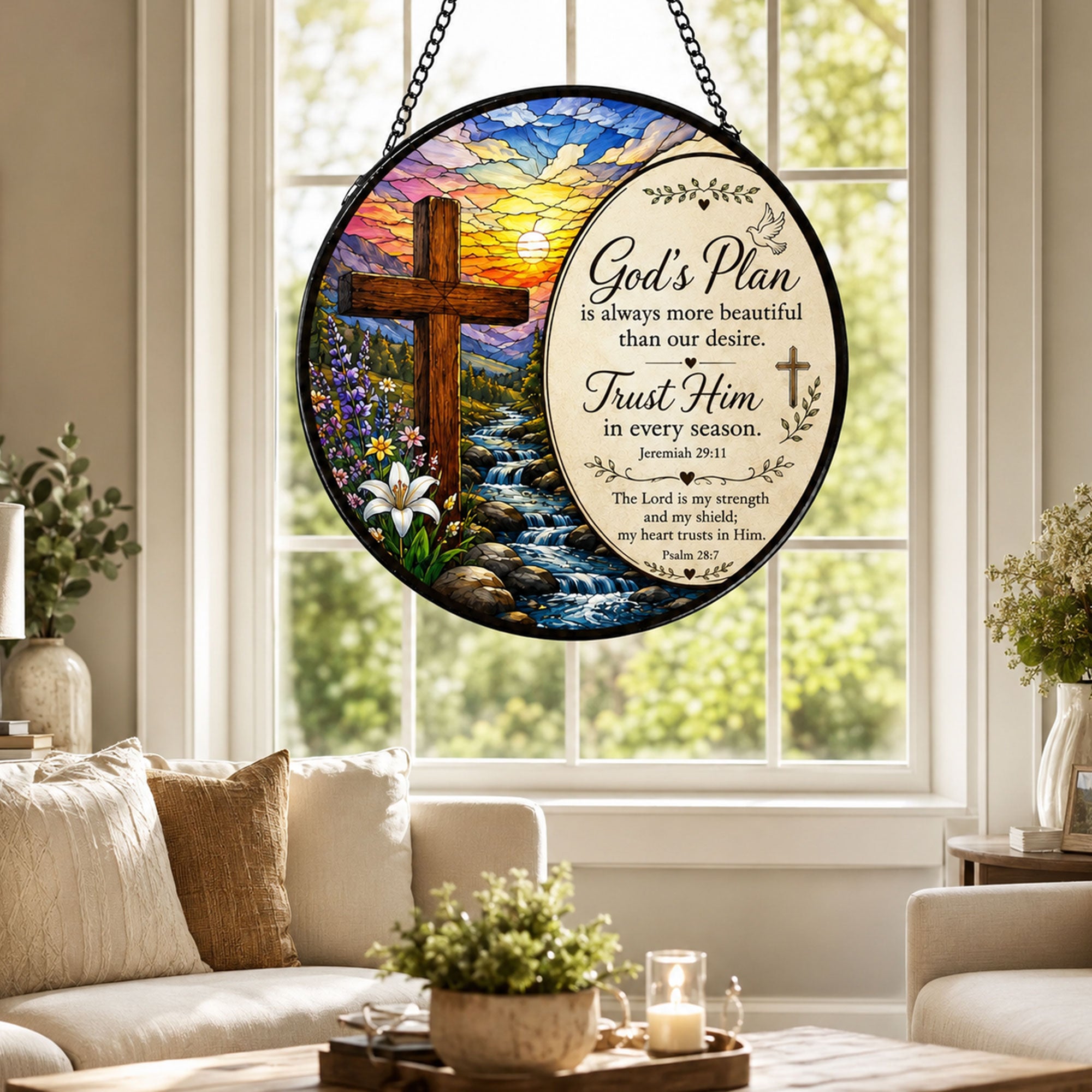 God’s Plan Trust Him Suncatcher, Jeremiah 29:11 Christian Cross Window Hanging, Faith Gift