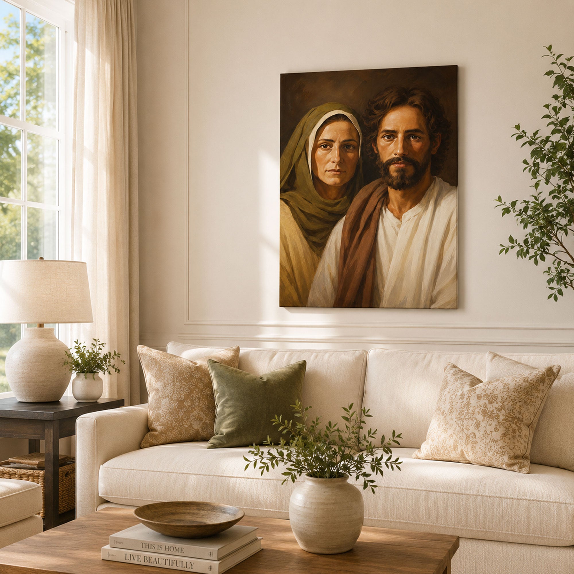 Biblical Husband and Wife Portrait Canvas Print, Christian Home Decor