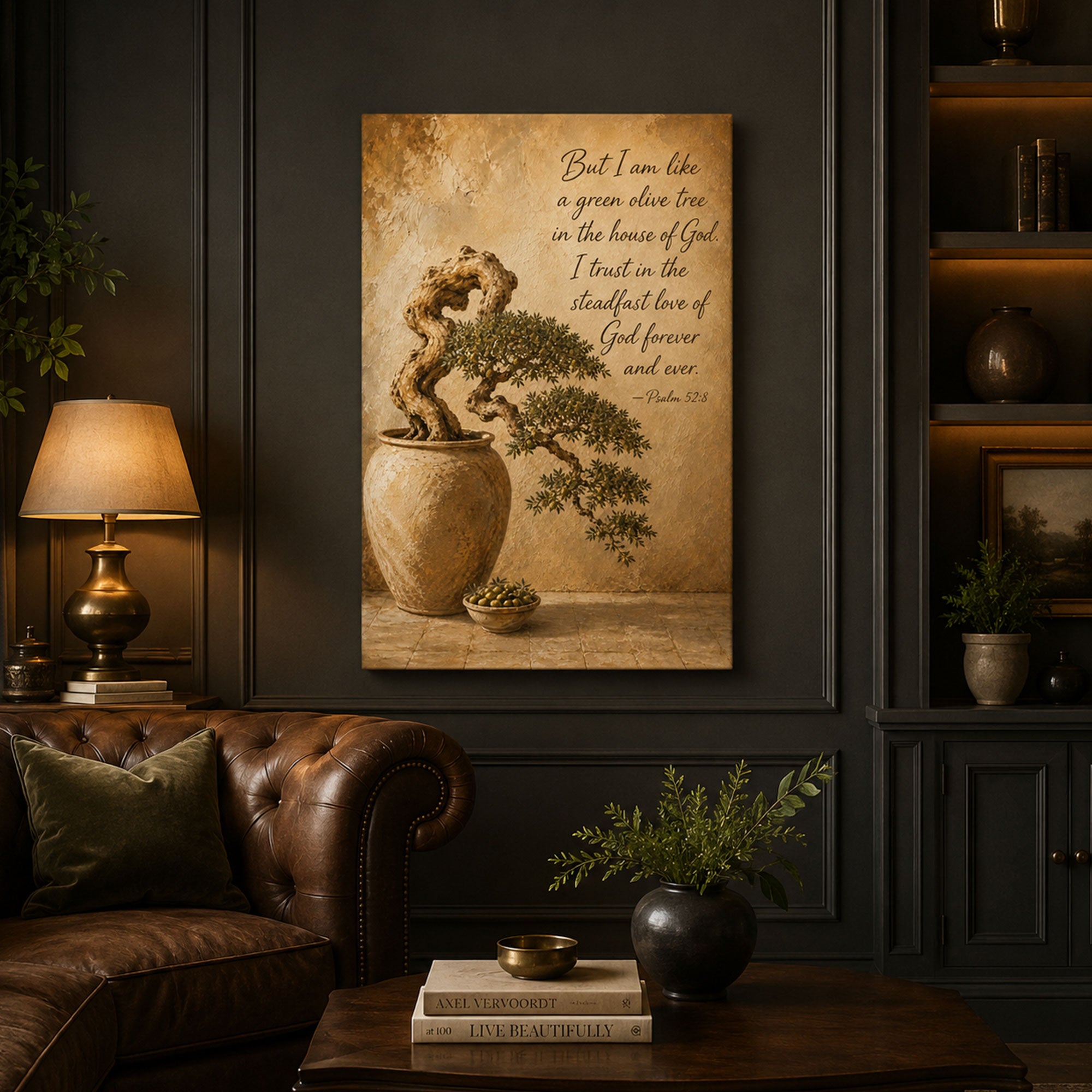 Psalm 52:8 Green Olive Tree Canvas Print, Christian Home Decor