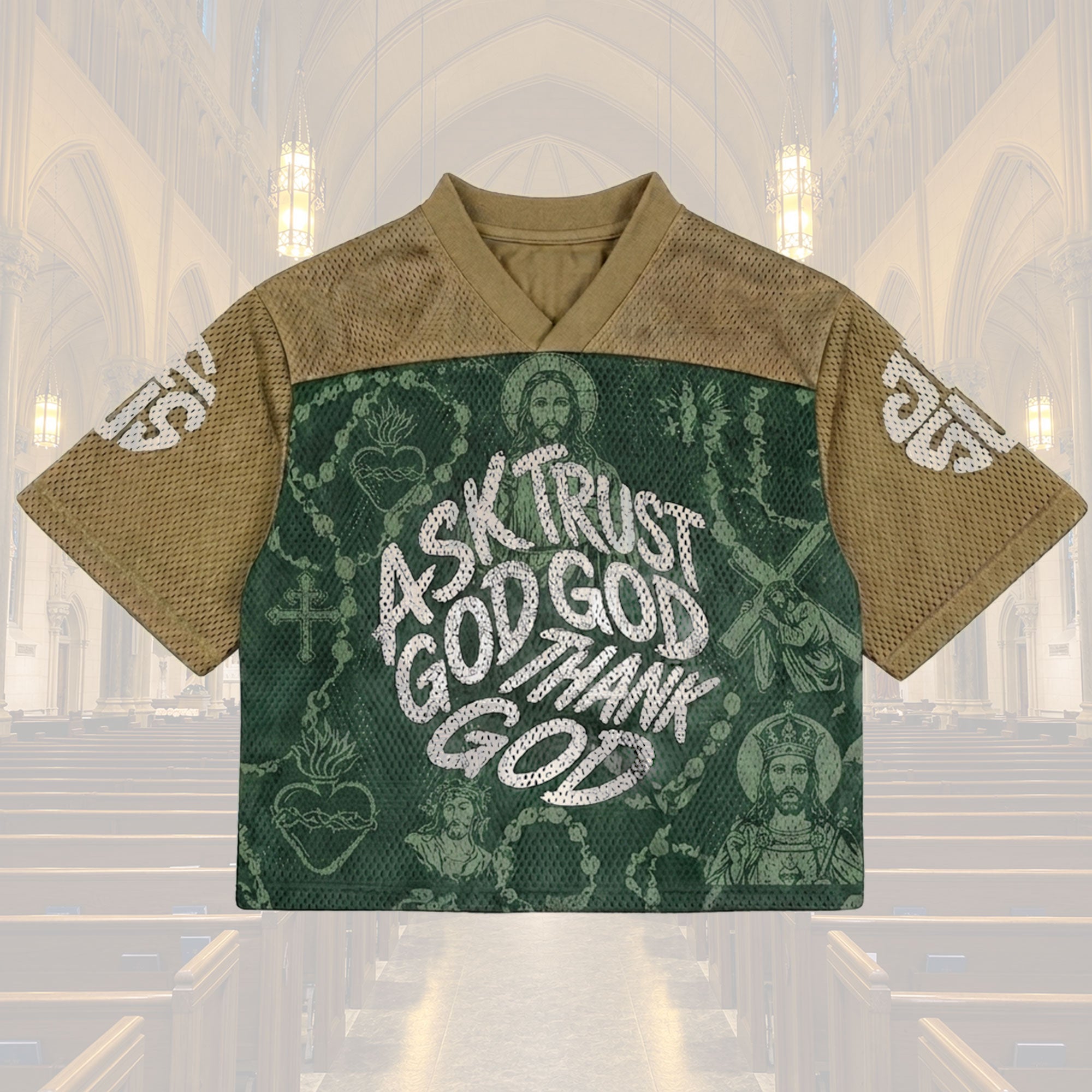 Personalized Ask God Trust God Thank God Mesh Jersey, Custom Name and Number Christian Apparel