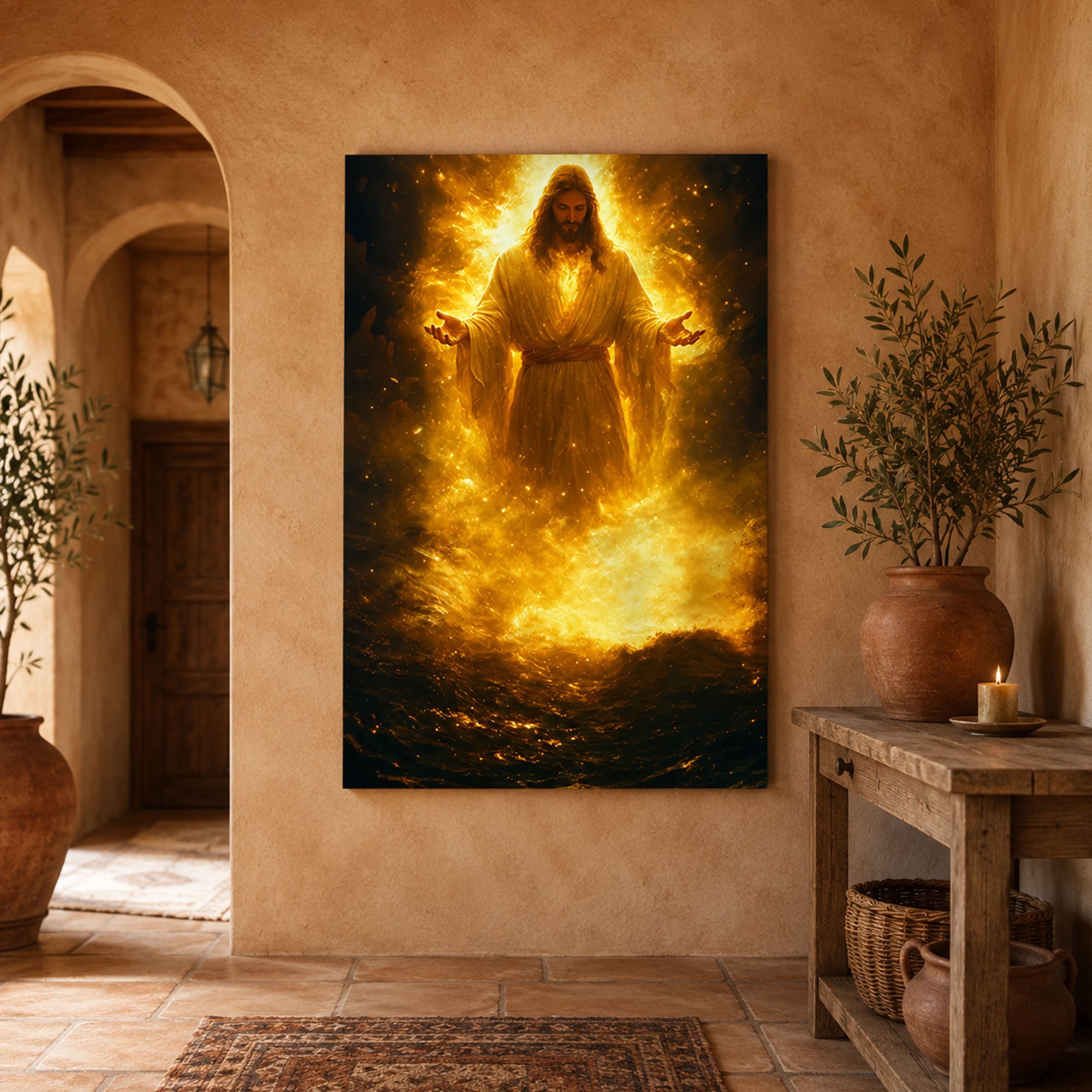 Jesus Radiated Lightr Jesus Glowing In Divine Fire Canvas Art Radiant Light Savior Poster Ch ...