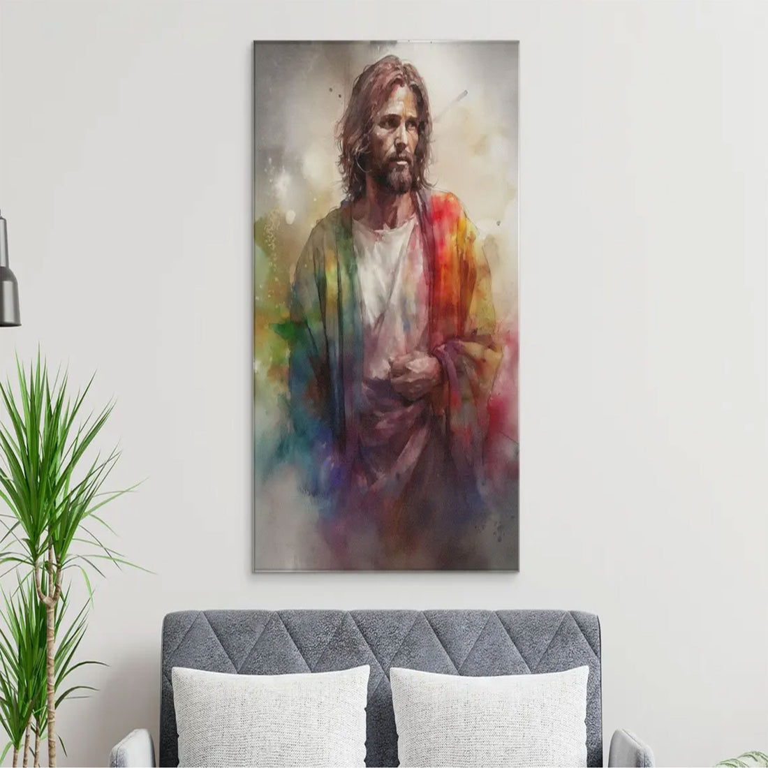 Colorful Jesus Canvas Print, Abstract Watercolor Christian Wall Art, Religious Decor