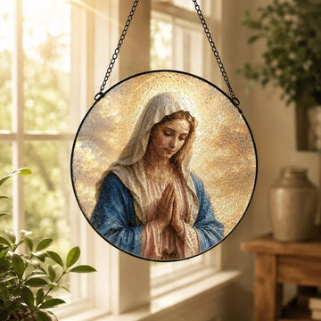 Virgin Mary Praying Suncatcher, Catholic Window Hanging, Religious Gift for Women