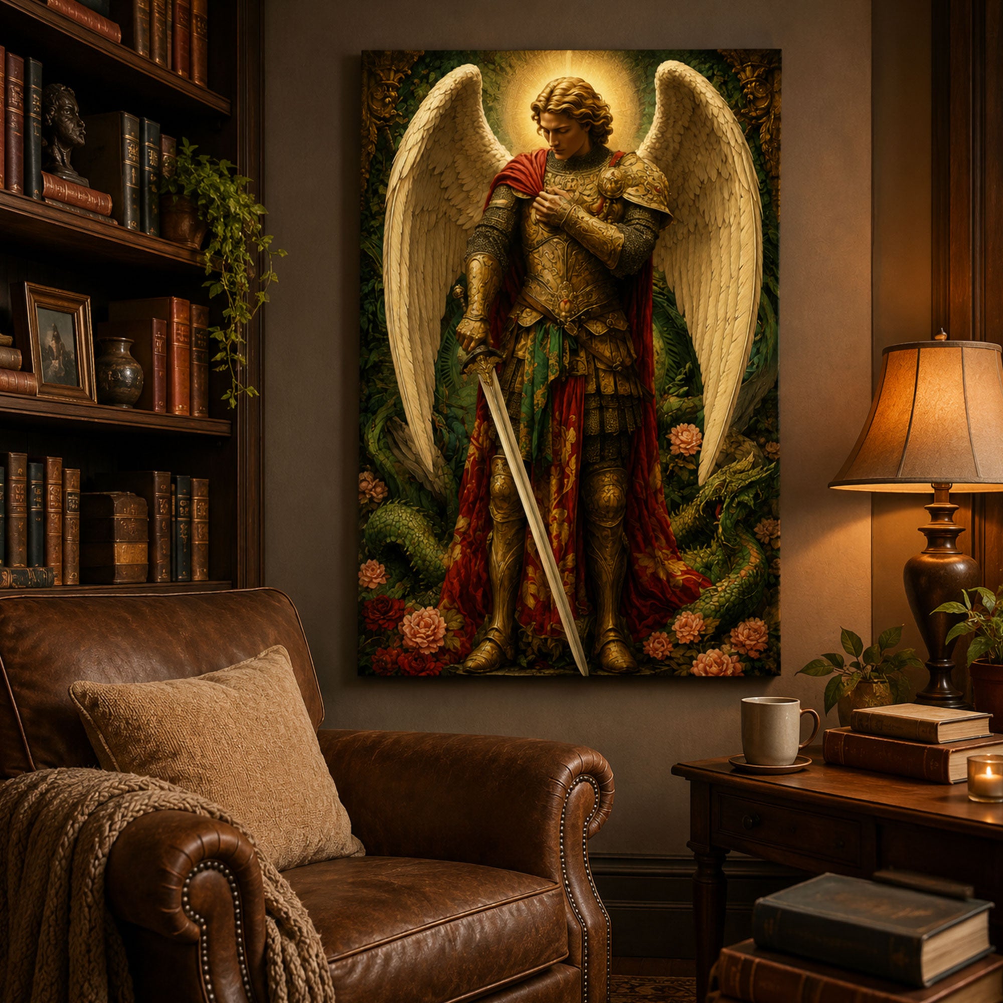 Saint Michael Archangel Canvas Print, Catholic Angel Wall Art, Faith Home Decor