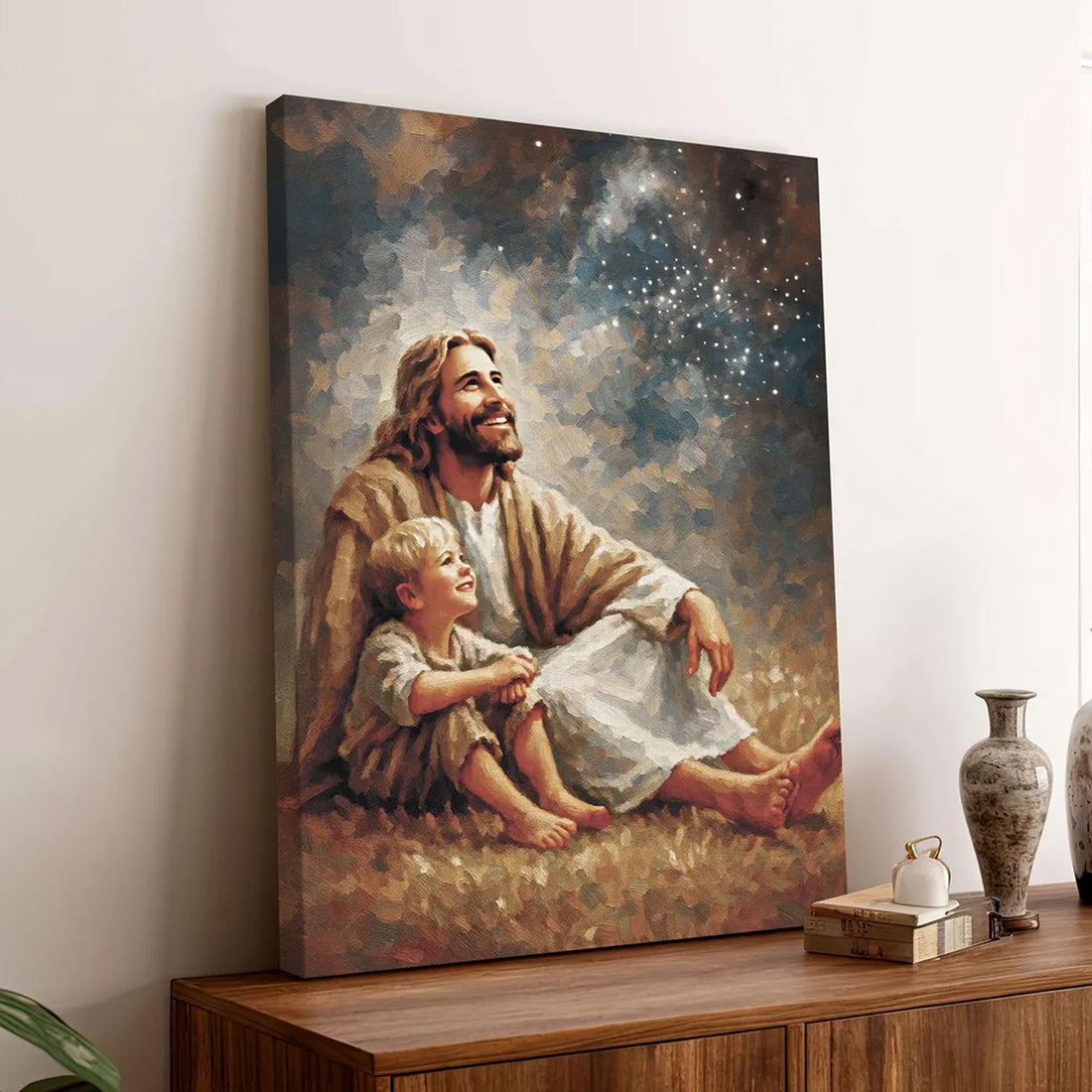 Jesus and Boy Canvas Print, Christian Faith Watercolor Wall Art, Bible Verse Spiritual Home Decor