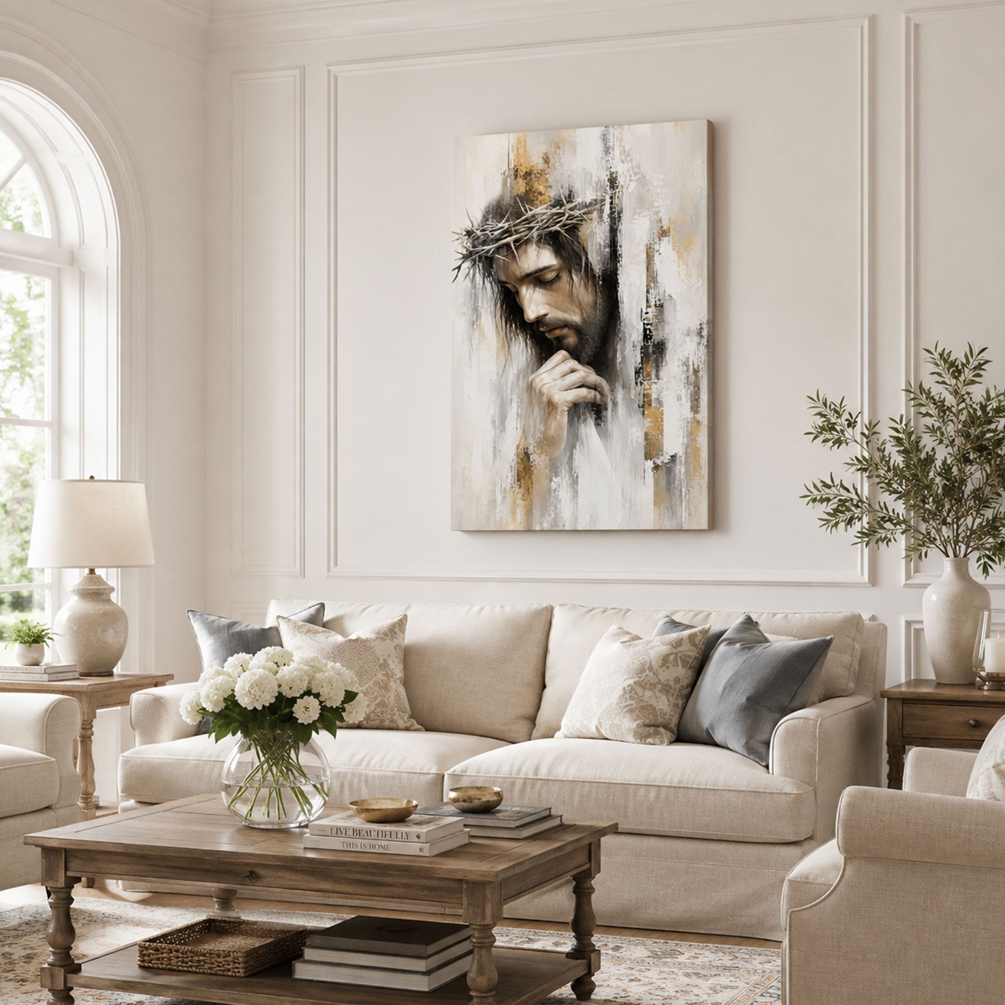 Crown of Thorns Jesus Prayer Canvas Print, Christian Home Decor