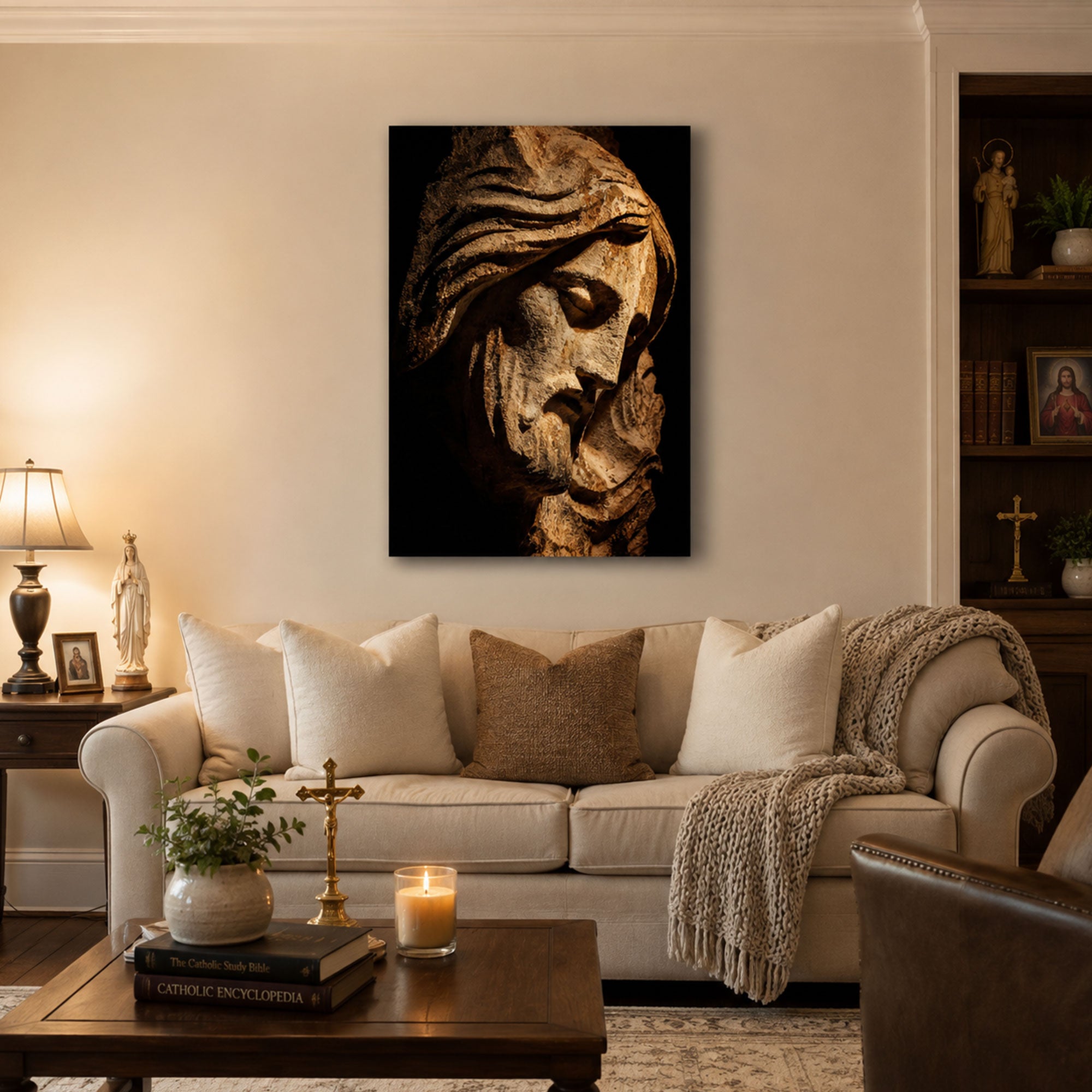 Sorrowful Jesus Crown of Thorns Canvas Print, Catholic Christian Home Decor