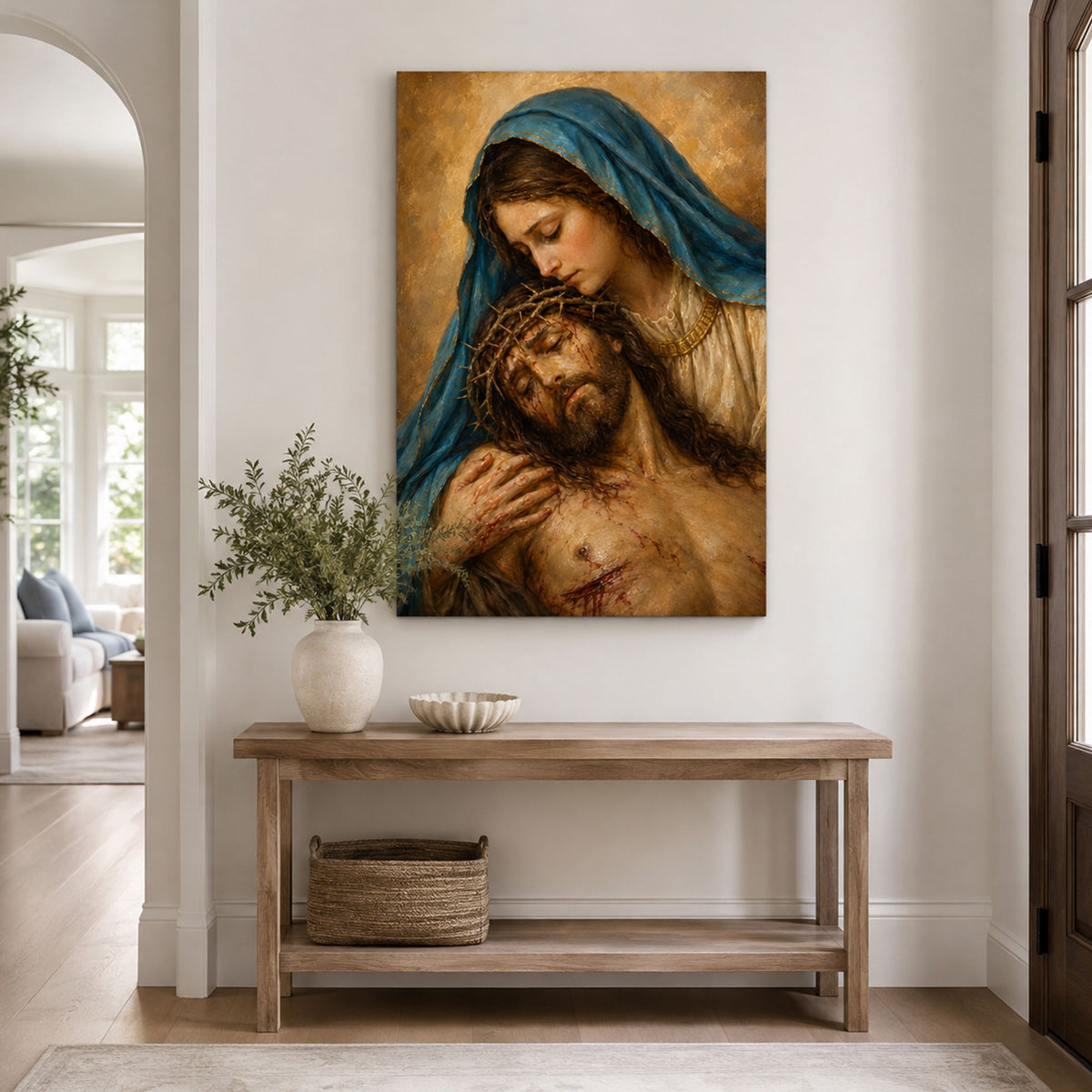 Pietà Virgin Mary and Jesus Canvas Print, Our Lady of Sorrows Catholic Wall Decor, Faith Gift