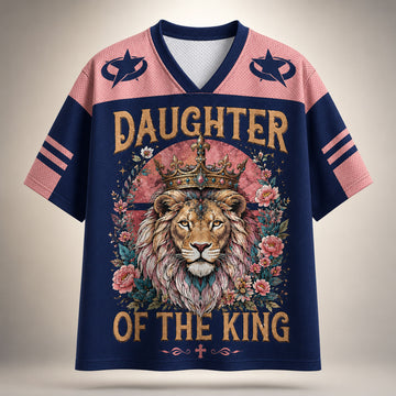 Daughter of the King Christian Mesh Jersey, Crowned Lion Floral Shirt, Cross Wings Faith Apparel