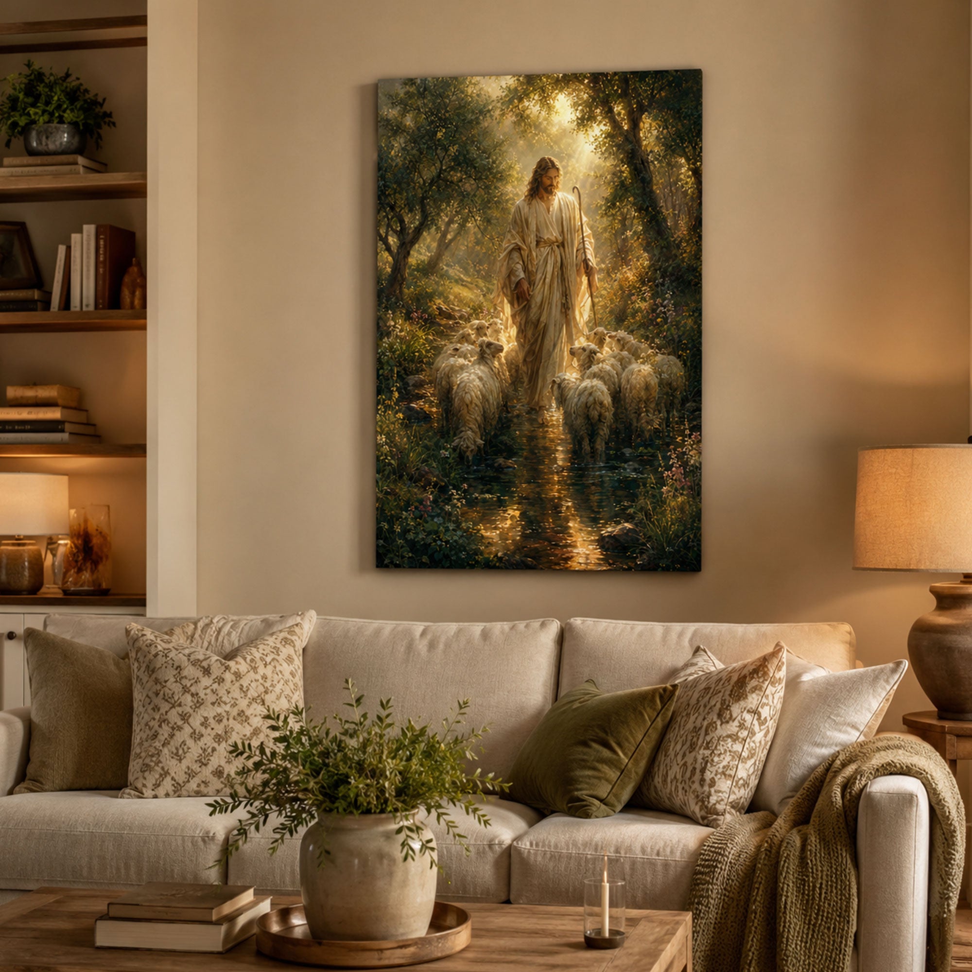Psalm 23:2 He Leads Me Beside Still Waters Canvas Print, Christian Home Decor