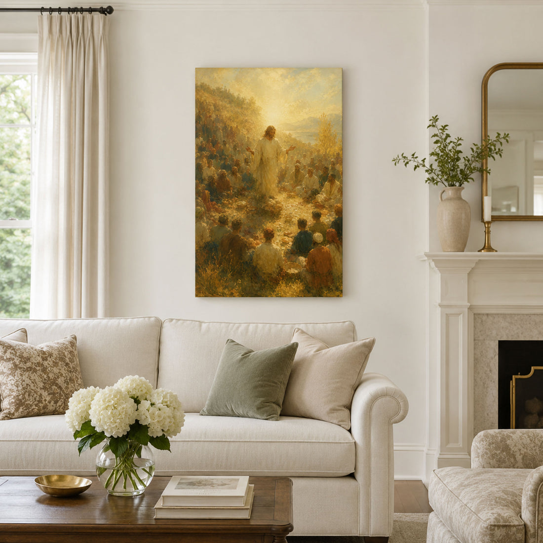 Jesus Feeding the Five Thousand Canvas Print, Christian Home Decor