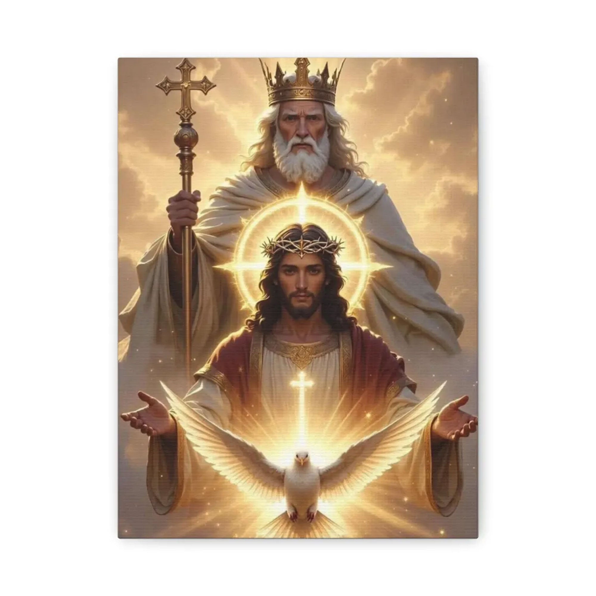 Holy Trinity Religious Canvas, Christian Wall Art, God Father Son Holy Spirit Painting, Faith Decor