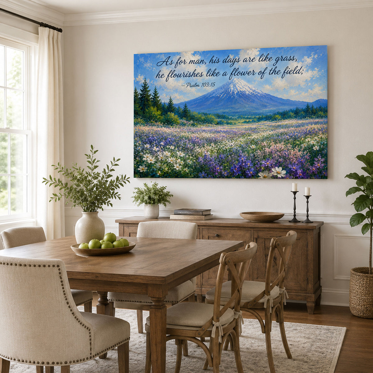 Psalm 103:15 Canvas Print, Mount Fuji Wildflower Bible Verse, Christian Wall Decor