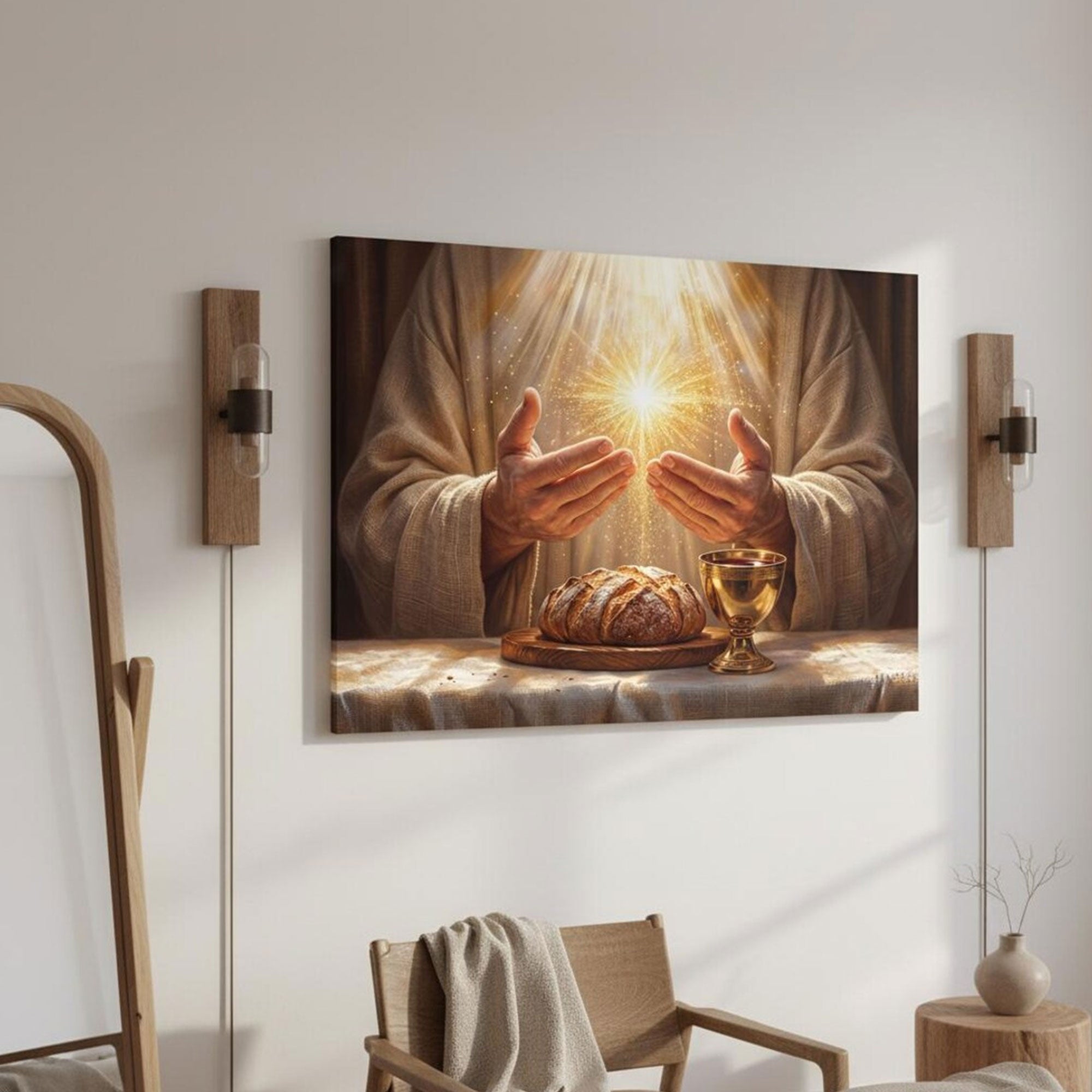 Golden Light Eucharist Canvas Art, Abstract Christian Wall Decor, Catholic Religious Painting, Spiritual Home Decor, Inspirational Faith Gift