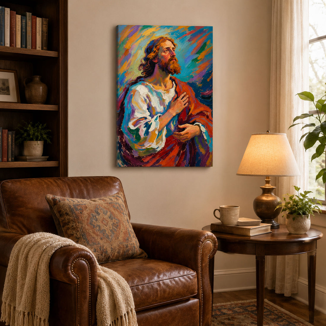 Colorful Jesus Portrait Canvas Print, Vibrant Christian Wall Art, Faith Home Decor Gift
