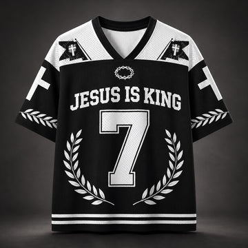Jesus Is King Christian Mesh Football Jersey, Number 7 John 14:6 Bible Verse Shirt, Crown of Thorns Faith Apparel