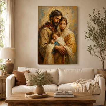 Holy Family Canvas Print, Jesus Mary and Joseph Wall Art, Catholic Family Painting, Christian Home Decor, Sacred Family Gift