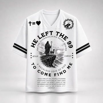He Left the 99 Christian Mesh Jersey, Luke 15:3–7 Lost Sheep Bible Verse Shirt, Jesus the Good Shepherd Faith Apparel