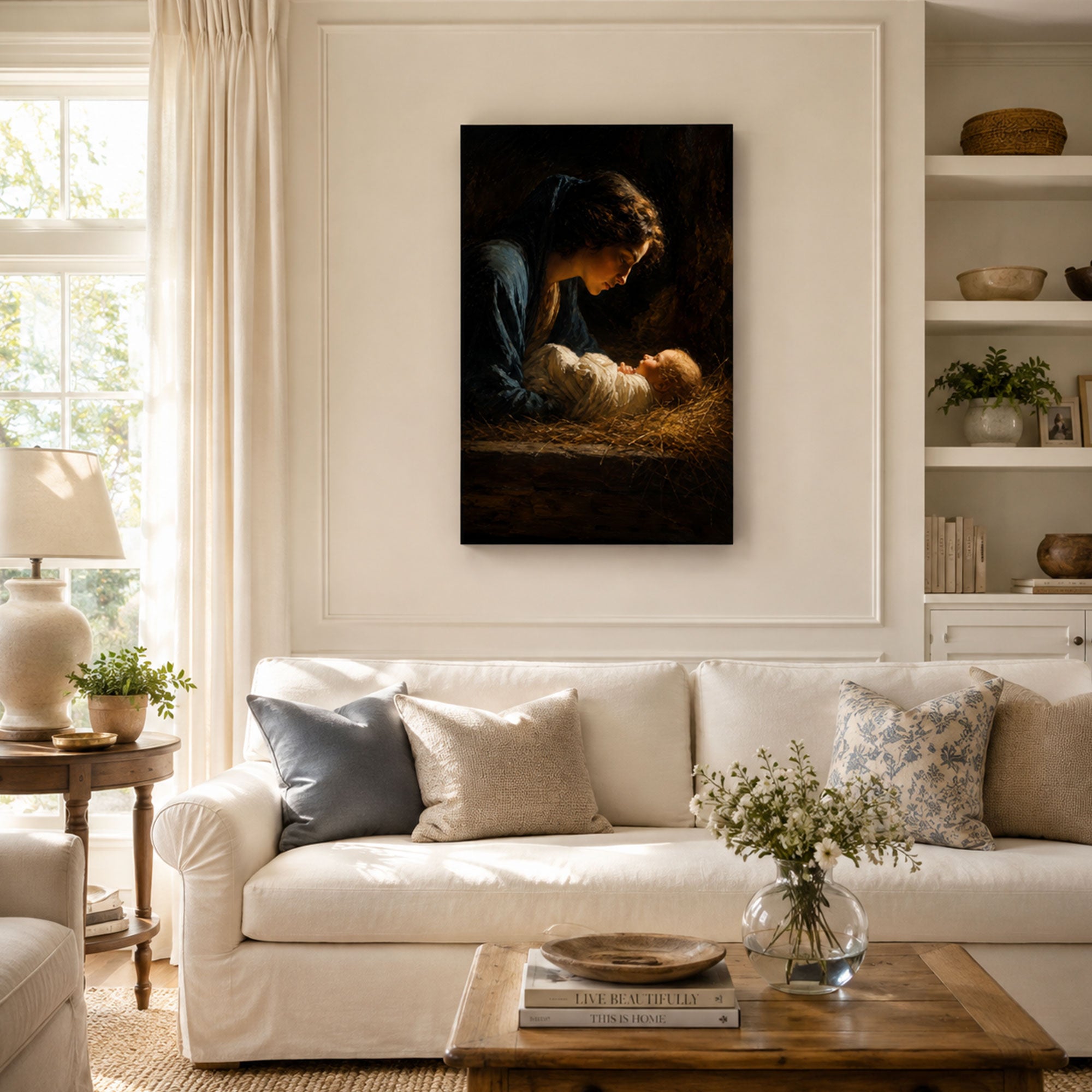 Virgin Mary and Baby Jesus Nativity Canvas Print, Christian Home Decor