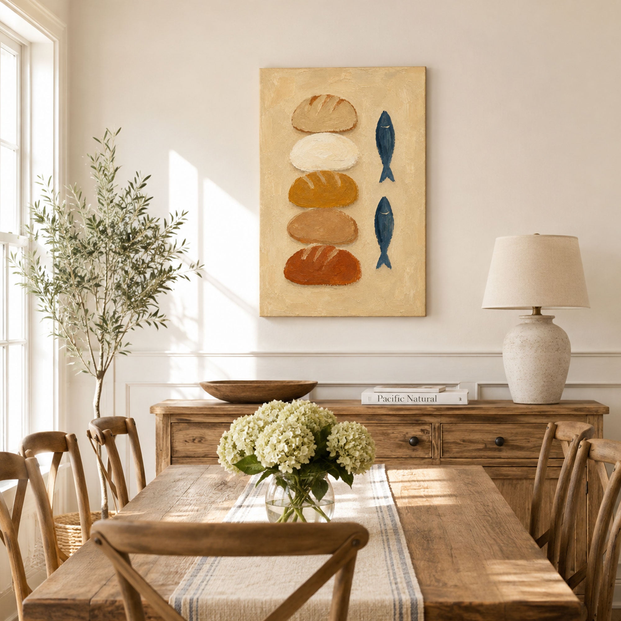 Five Loaves and Two Fish Miracle Canvas Print, Christian Home Decor