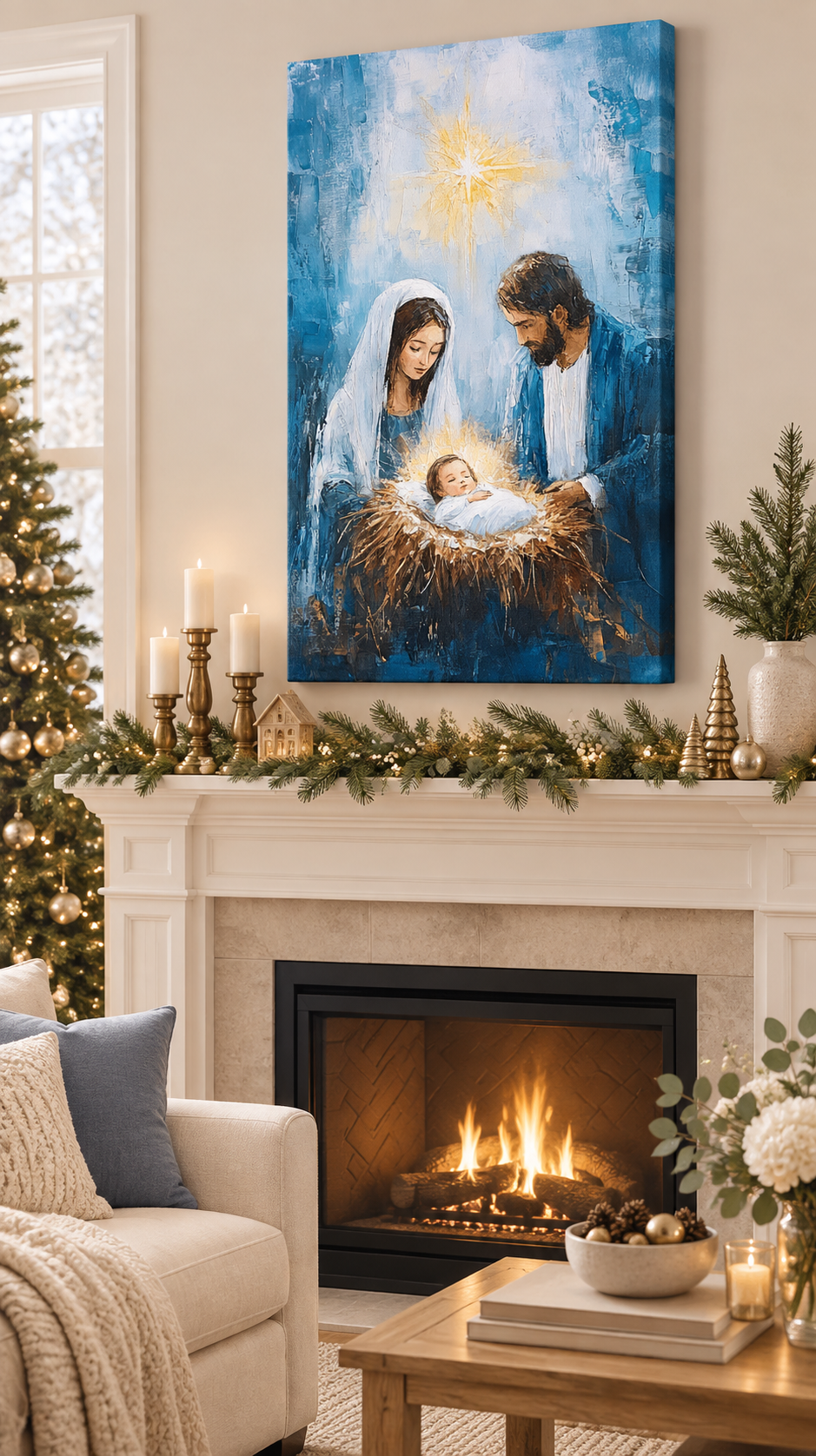 Holy Family Nativity Canvas Print, Baby Jesus Christmas Wall Art, Christian Religious Home Decor, Faith Gift for Christmas