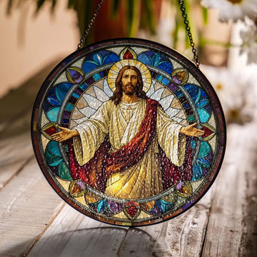 Jesus Christ Open Arms Suncatcher, Christian Window Hanging, Catholic Faith Home Decor