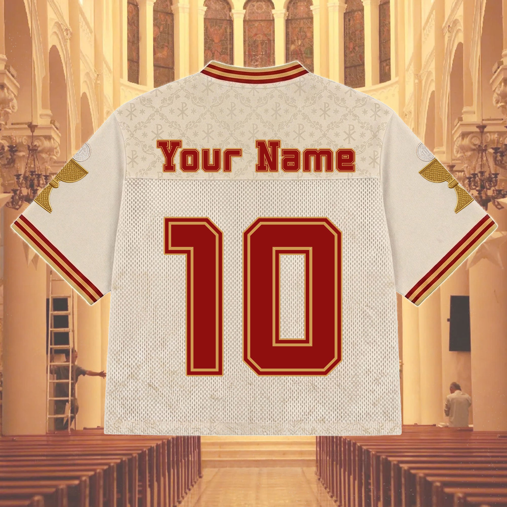 Personalized Sacred Heart Eucharist Mesh Jersey, Custom Name and Number Catholic Apparel