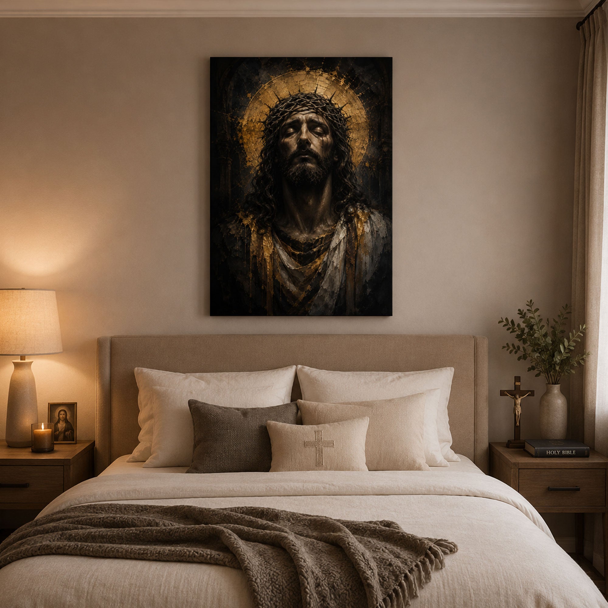 Sacred Jesus Portrait Canvas Print, Christian Faith Wall Decor