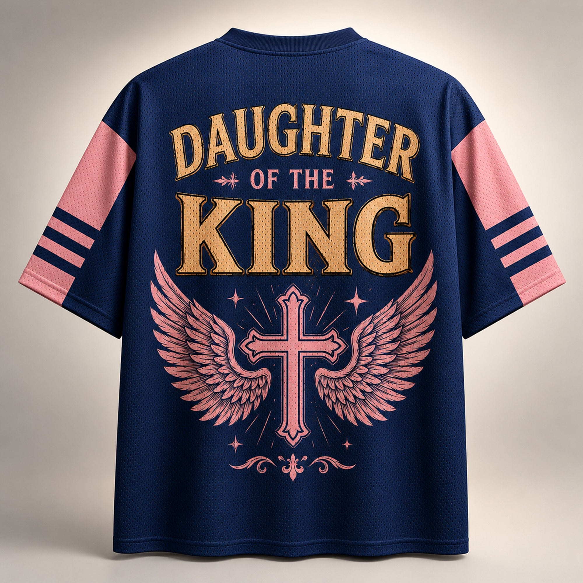 Daughter of the King Christian Mesh Jersey, Crowned Lion Floral Shirt, Cross Wings Faith Apparel