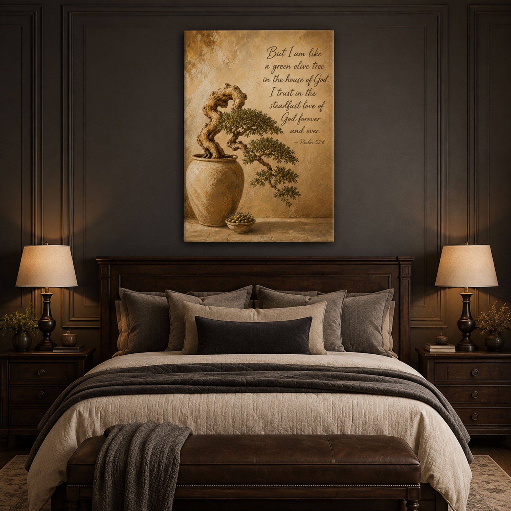 Psalm 52:8 Green Olive Tree Canvas Print, Christian Home Decor