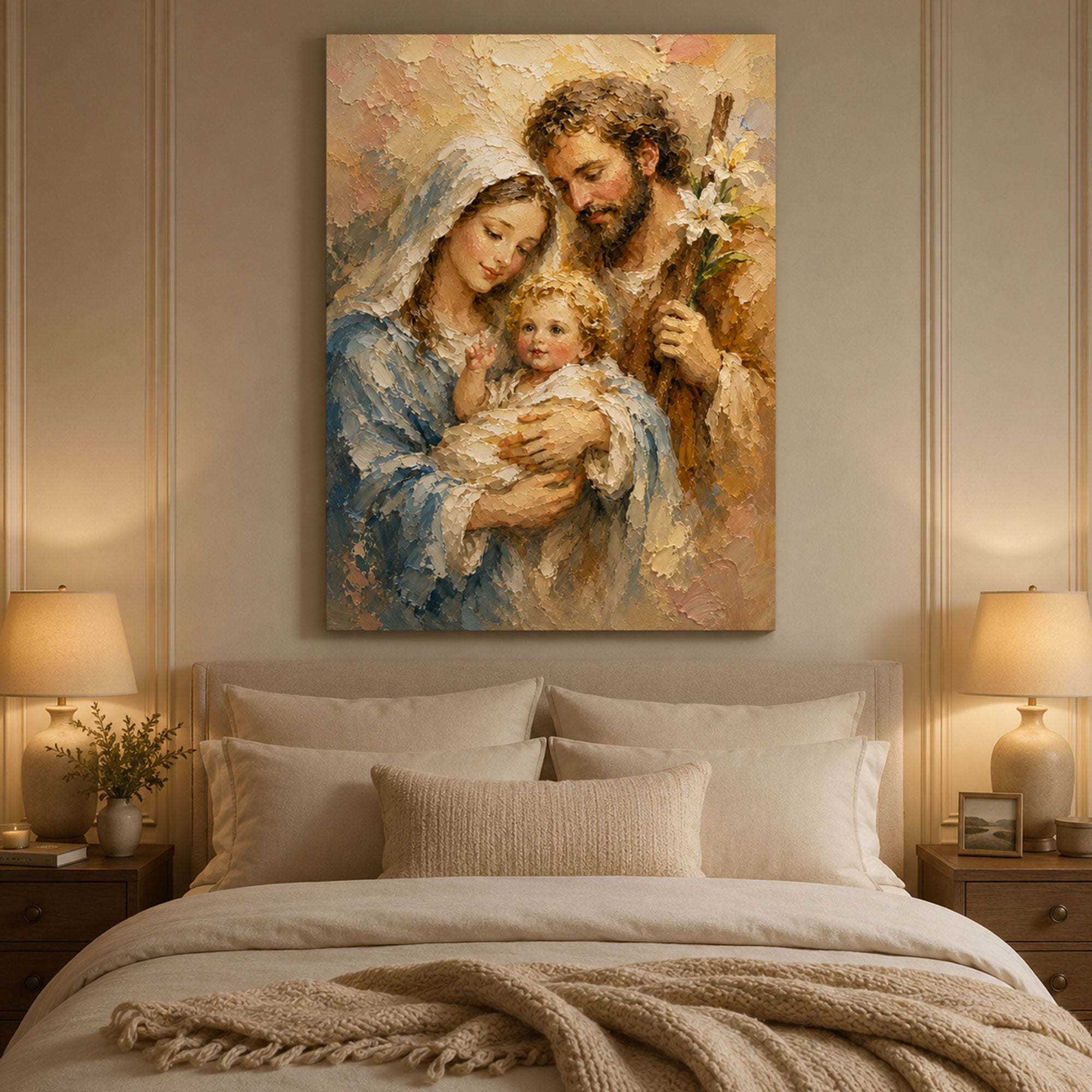 Holy Family Canvas Print, Jesus Mary and Joseph Wall Art, Catholic Family Painting, Sacred Christian Home Decor