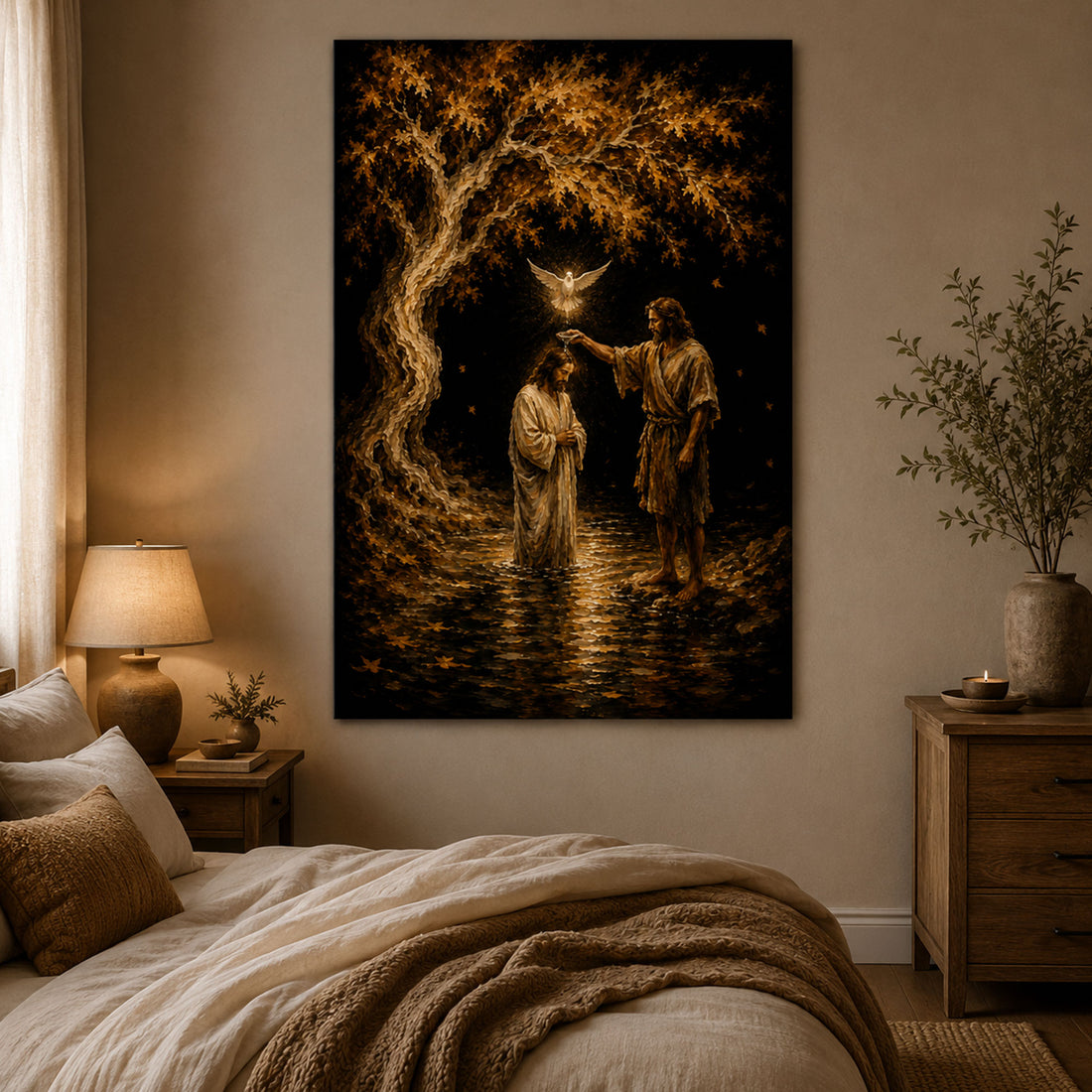 Baptism of Jesus Canvas Print, John the Baptist Christian Wall Art, Holy Spirit Faith Home Decor