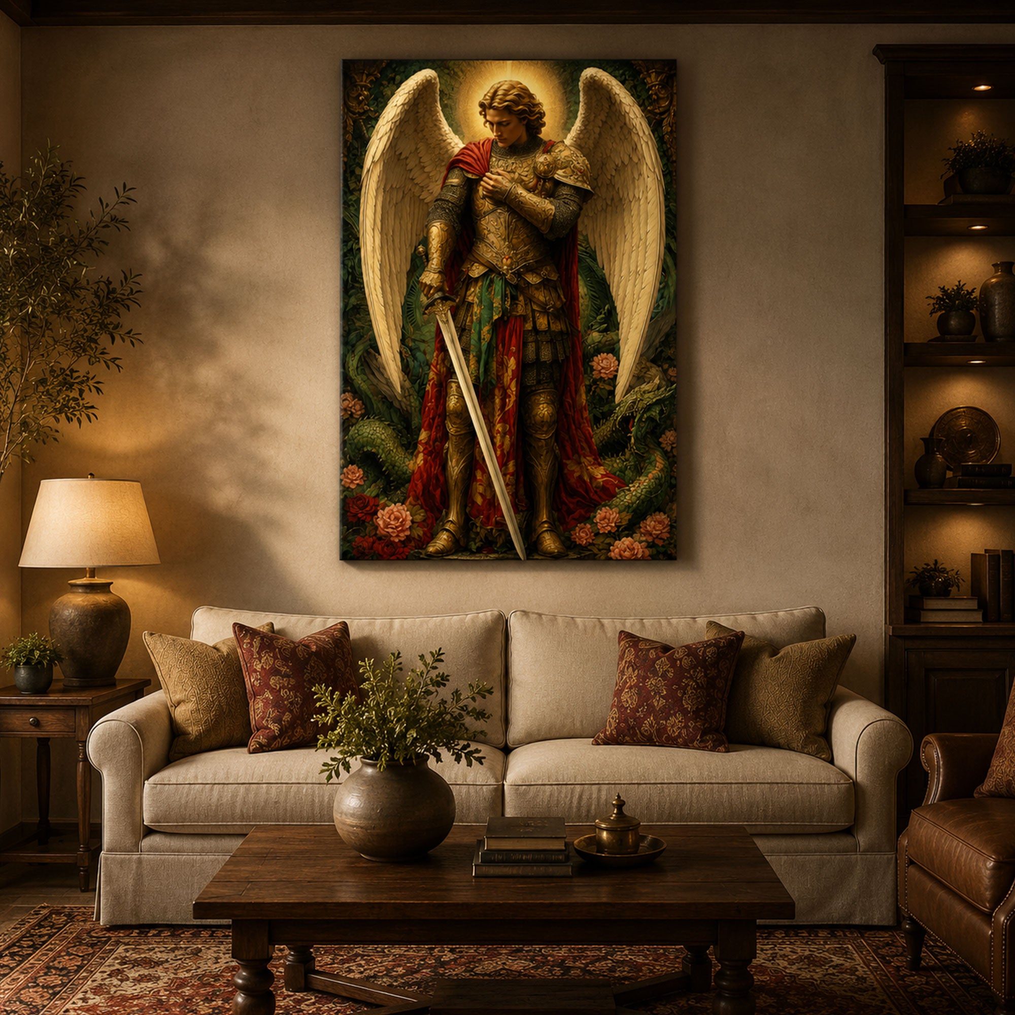 Saint Michael Archangel Canvas Print, Catholic Angel Wall Art, Faith Home Decor
