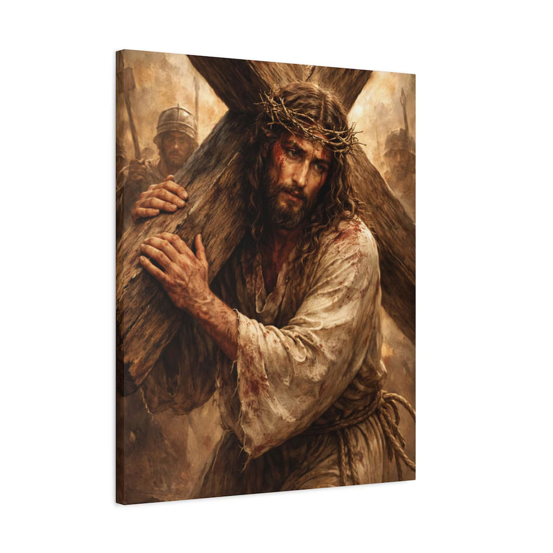 Jesus Carrying the Cross Canvas Wall Art, Christian Religious Decor, Catholic Faith Painting