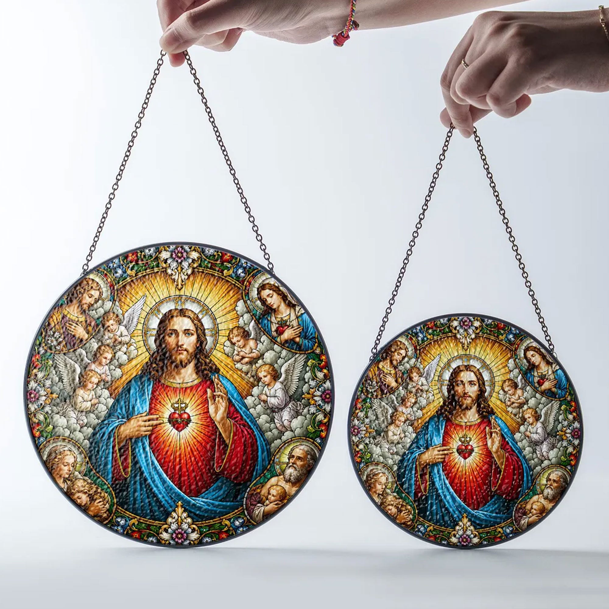 Sacred Heart of Jesus with Angels Suncatcher, Catholic Window Hanging, Christian Religious Gift