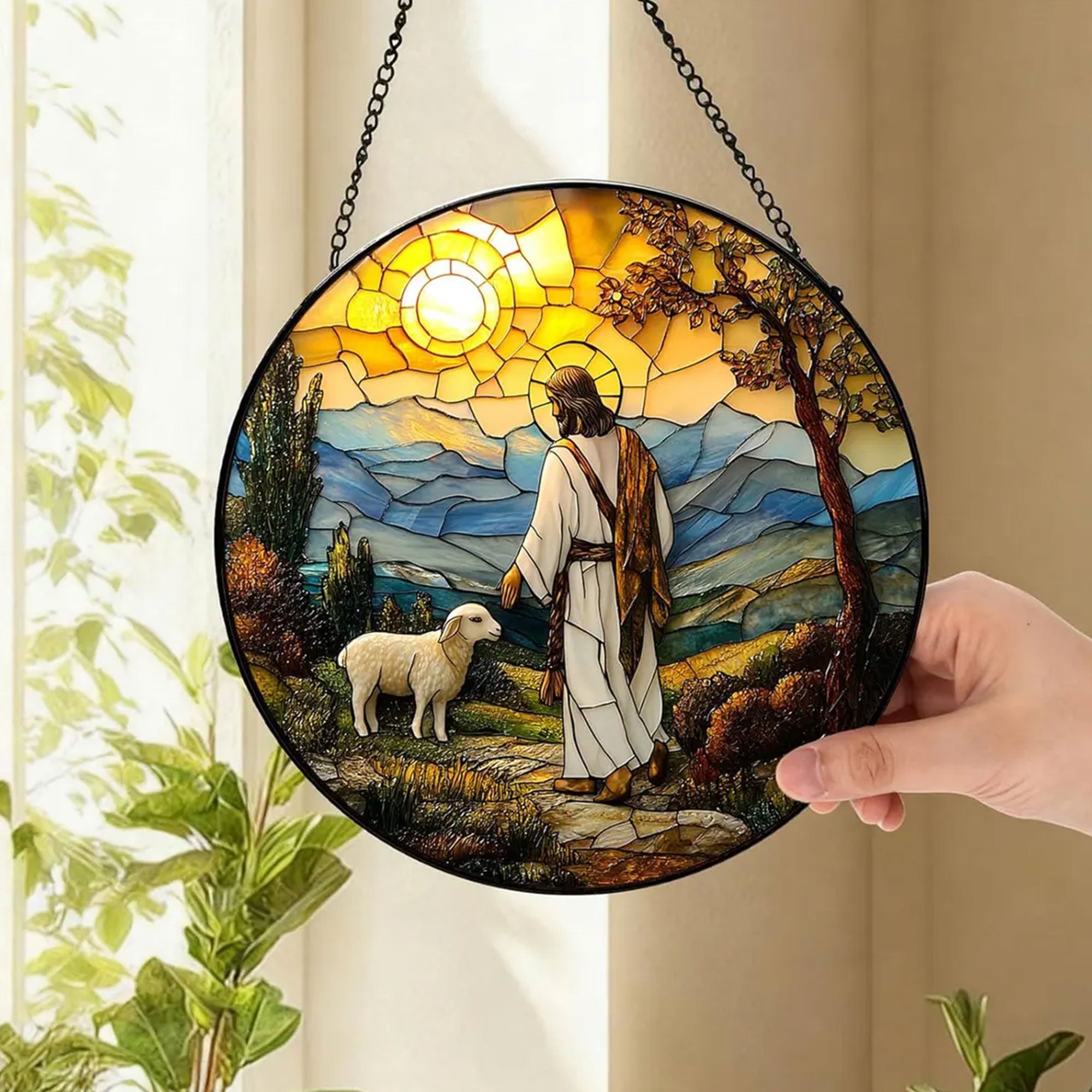 Personalized Jesus Is King Suncatcher, Custom Name Sacred Heart Window Hanging, Catholic Gift (Copy)