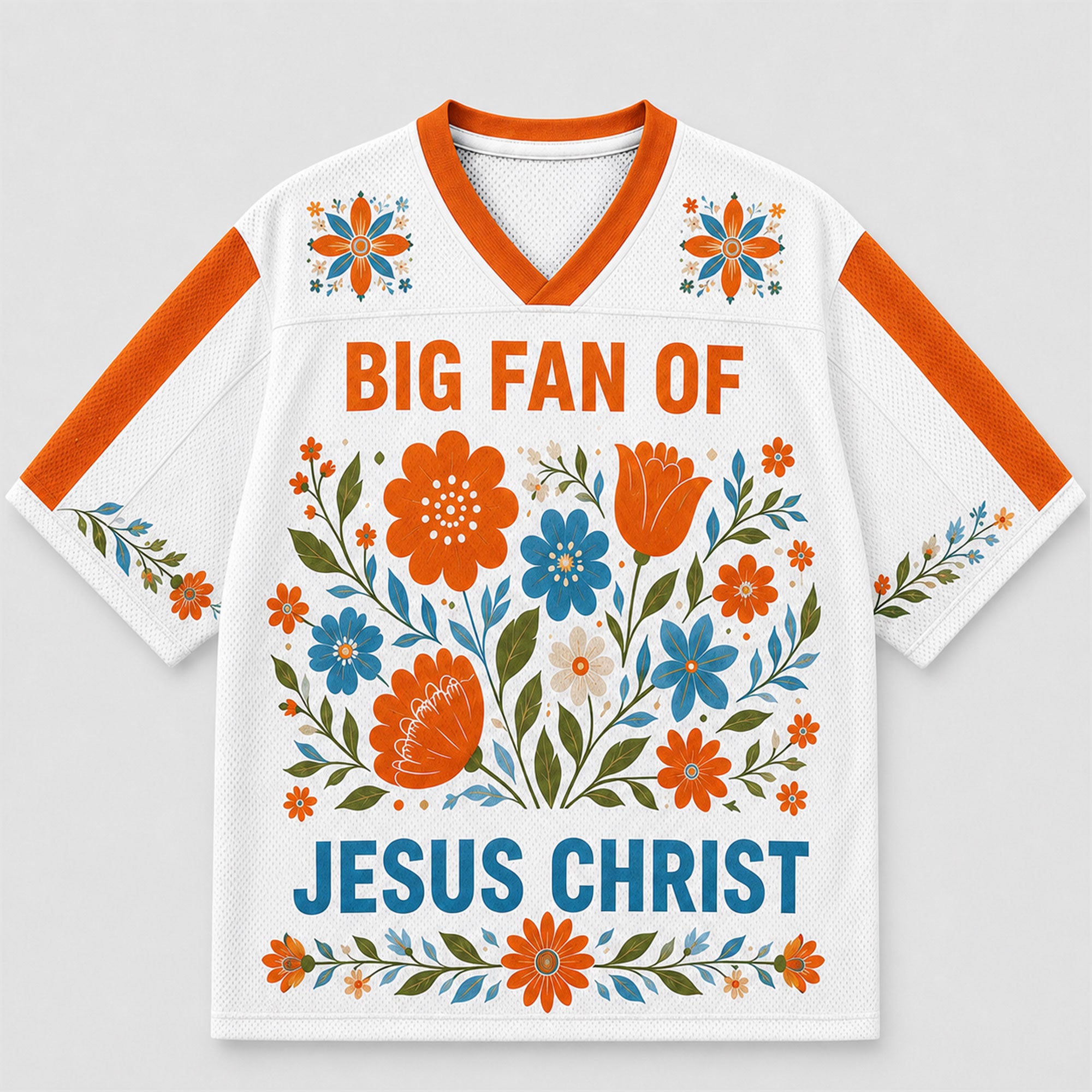 Big Fan of Jesus Christ Mesh Jersey, Psalm 46:10 Christian Floral Apparel