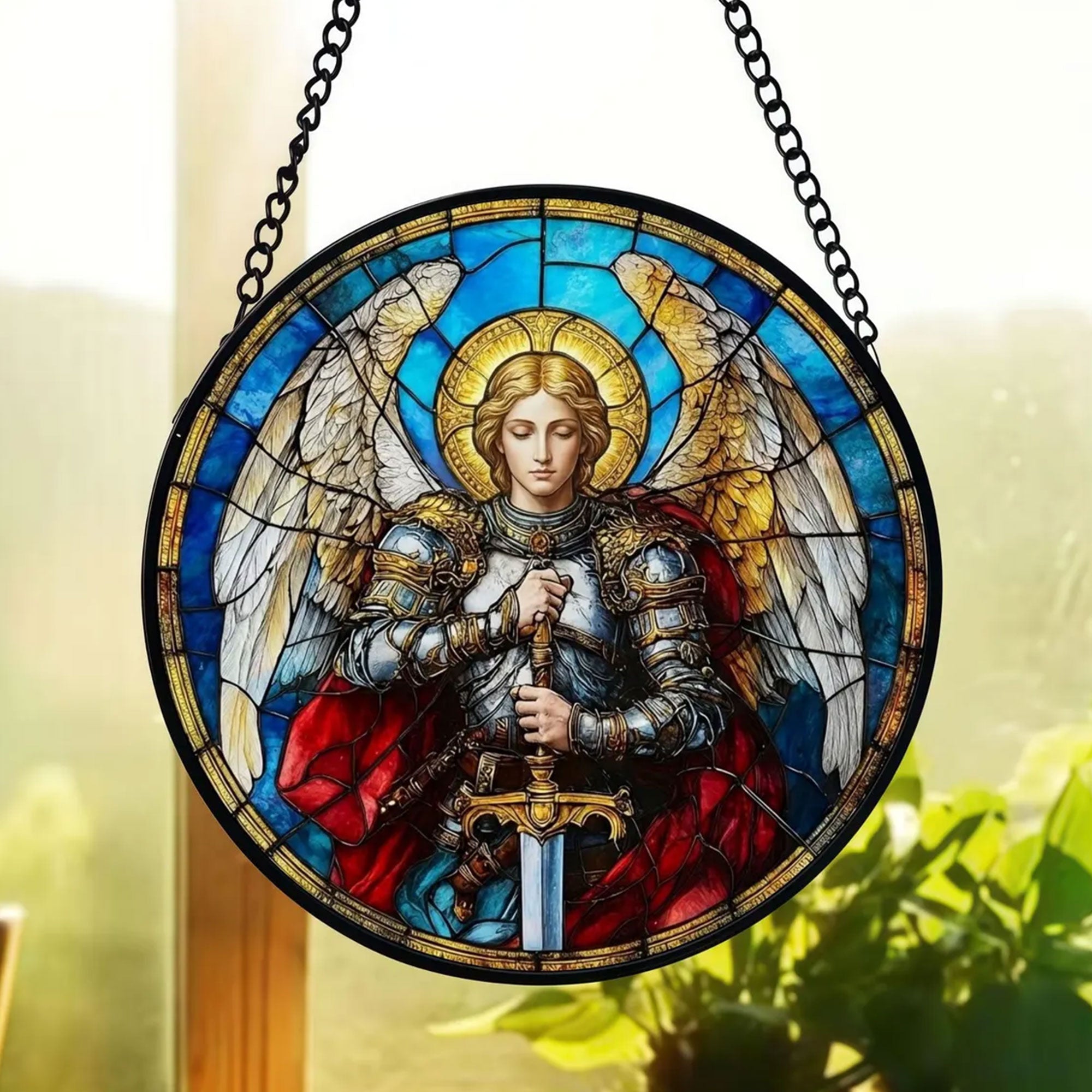 Saint Michael Archangel Suncatcher, Catholic Guardian Angel Window Hanging, Christian Gift