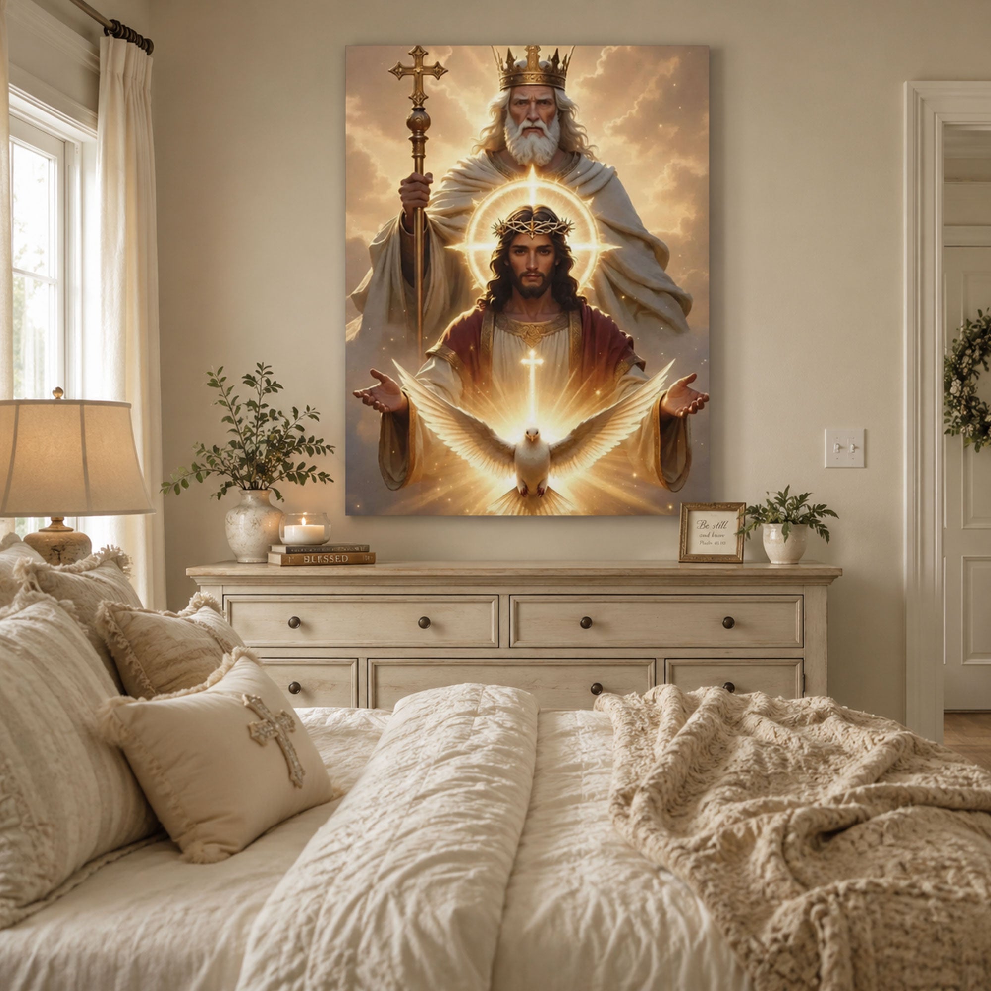 Holy Trinity Religious Canvas, Christian Wall Art, God Father Son Holy Spirit Painting, Faith Decor