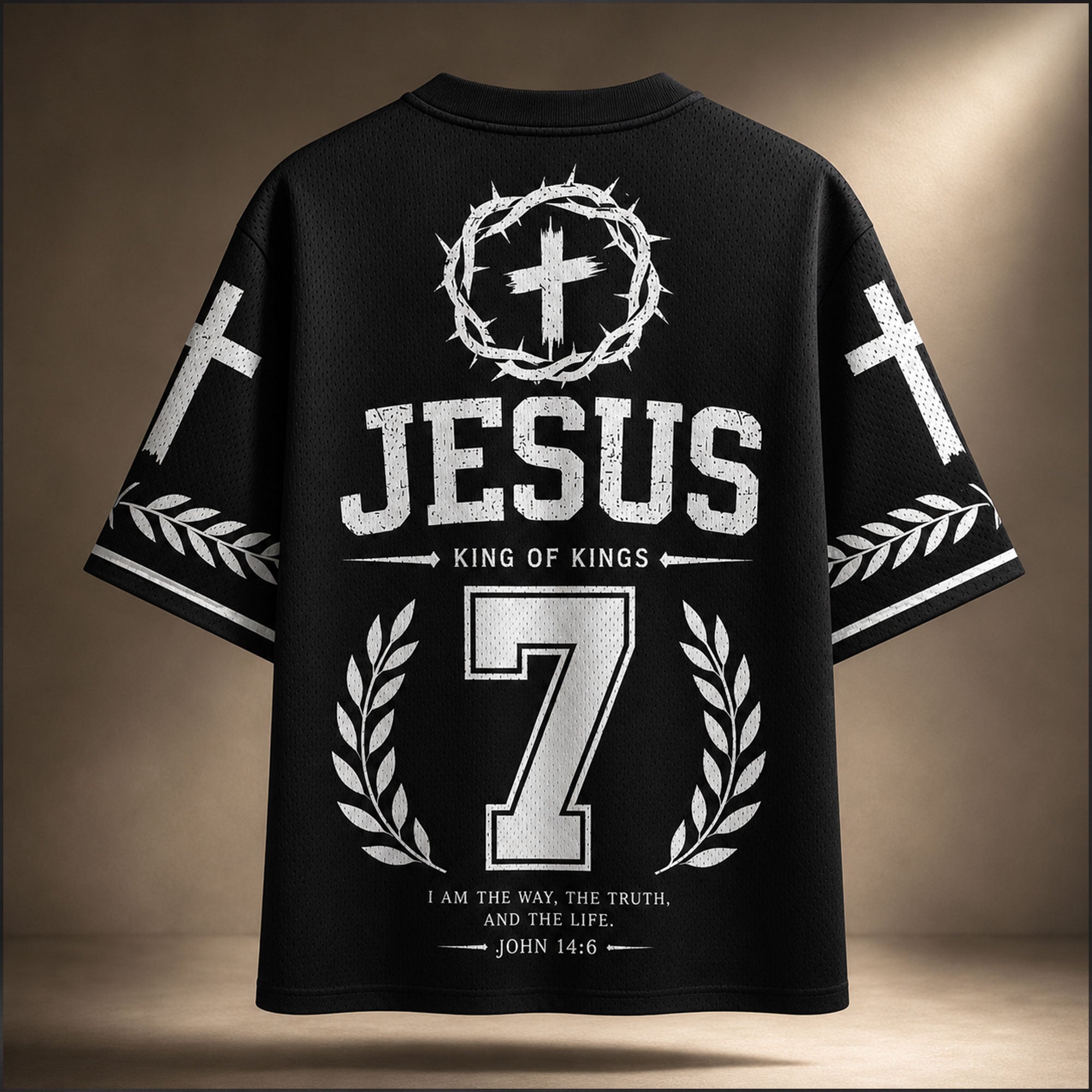 Jesus Is King Christian Mesh Football Jersey, Number 7 John 14:6 Bible Verse Shirt, Crown of Thorns Faith Apparel