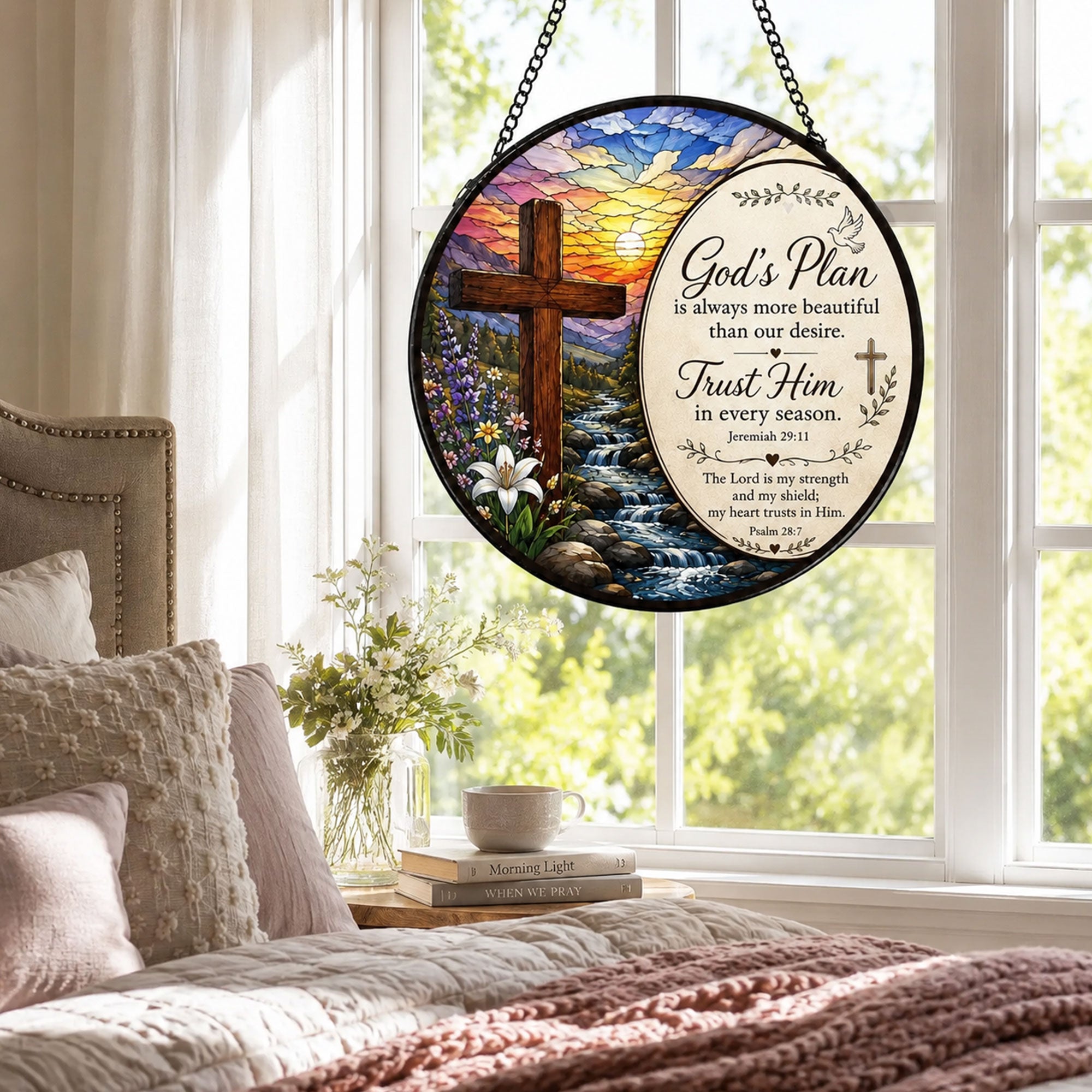 God’s Plan Trust Him Suncatcher, Jeremiah 29:11 Christian Cross Window Hanging, Faith Gift