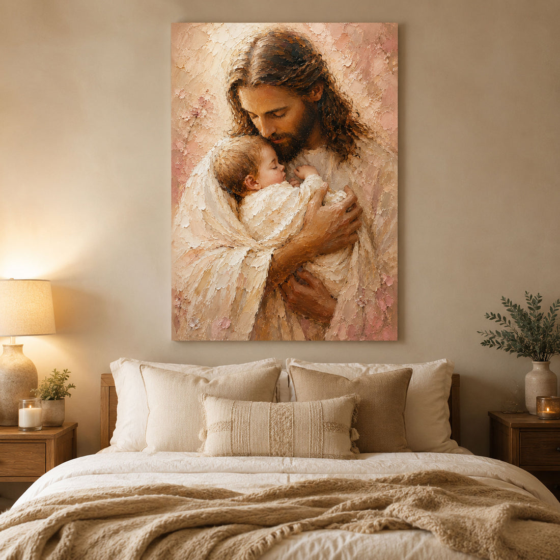 Jesus Holding a Child Canvas Print, Christian Nursery Wall Art, Faith Inspired Baby Room Decor, Religious Home Gift