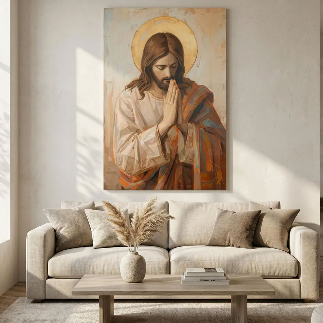 Jesus Praying Canvas Wall Art, Christian Decor, Catholic Prayer Room Bedroom Decoration