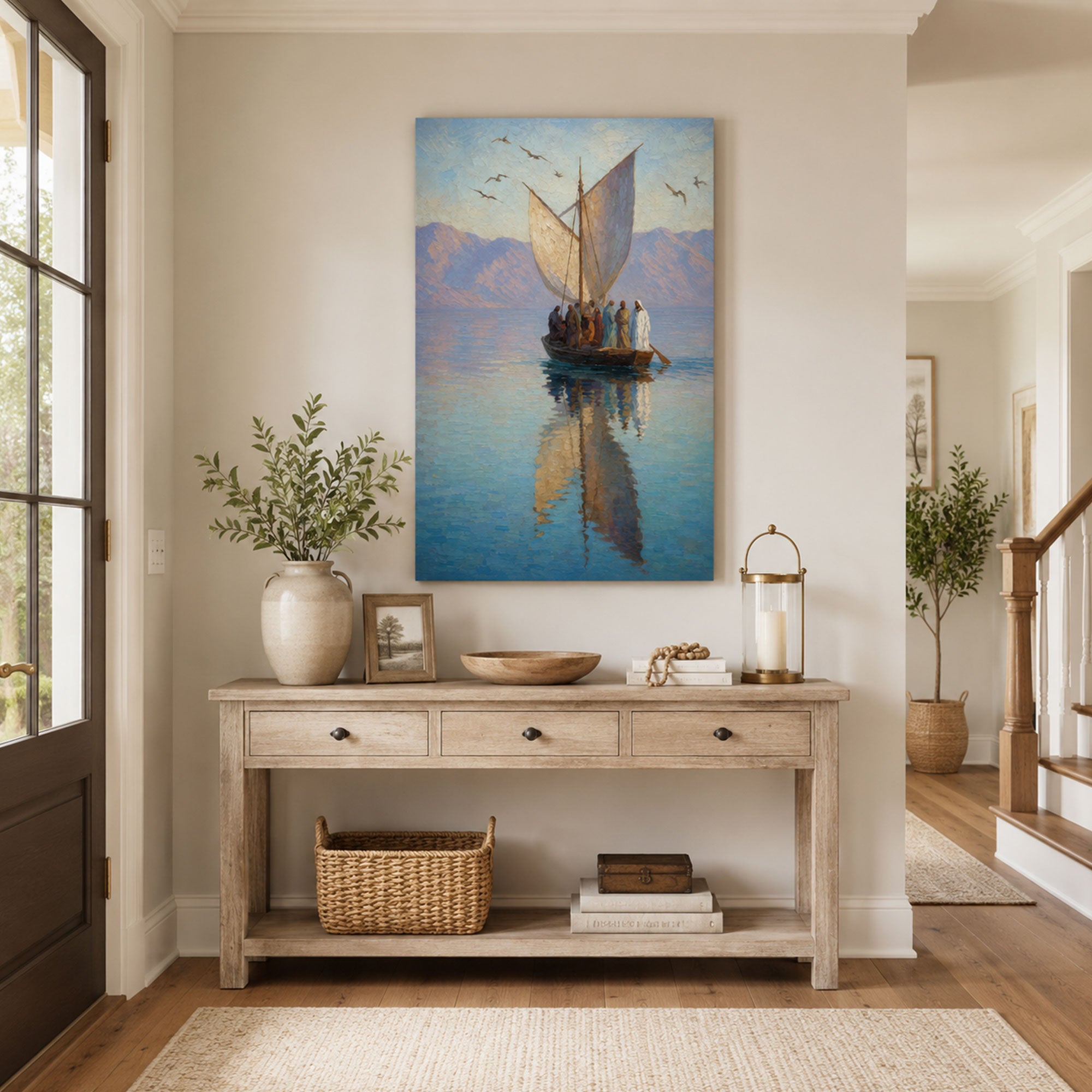 Jesus with His Disciples on Galilee Canvas Print, Christian Home Decor