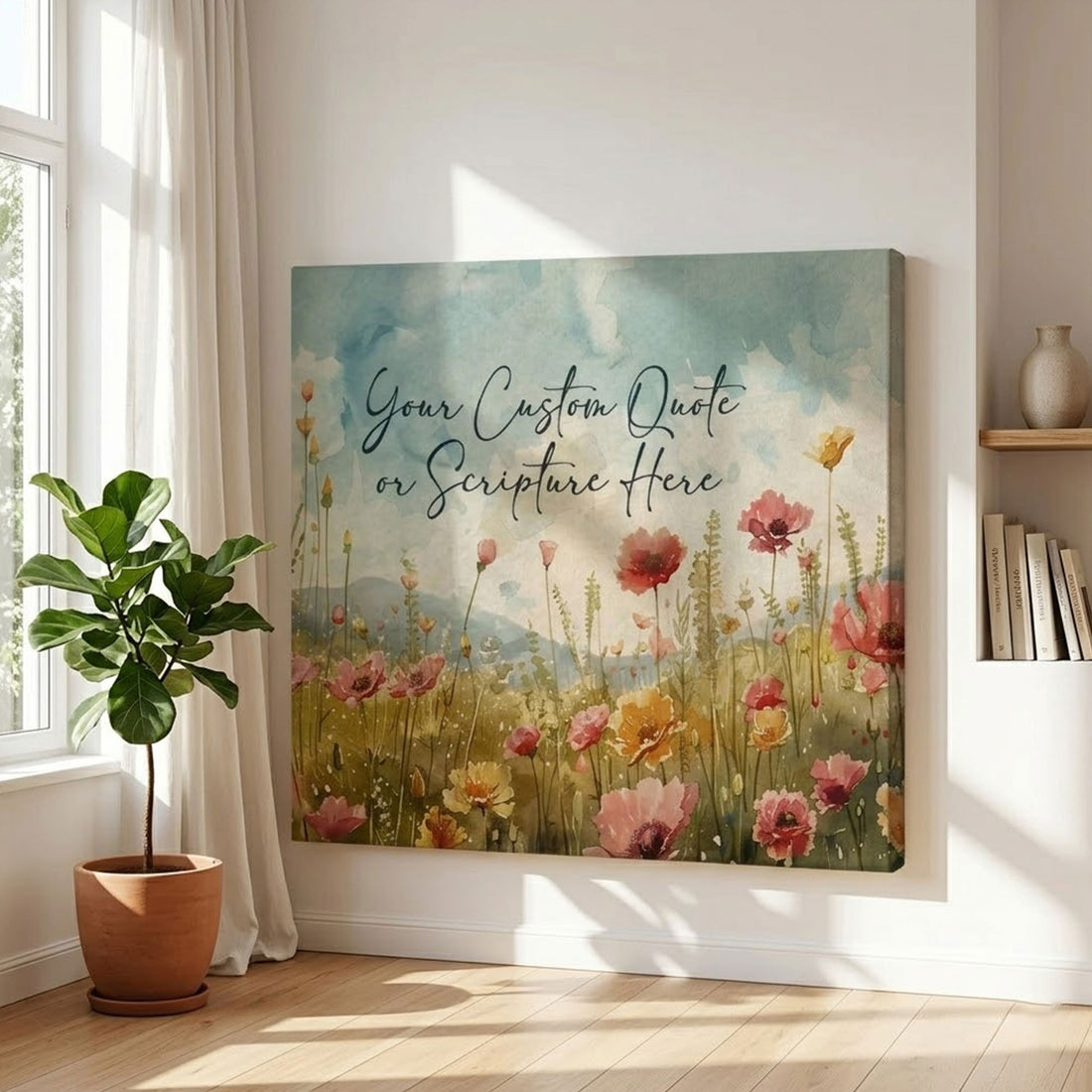Custom Scripture Canvas Print, Watercolor Floral Christian Wall Art, Personalized Bible Verse Painting, Religious Home Decor, Faith Gift for Family