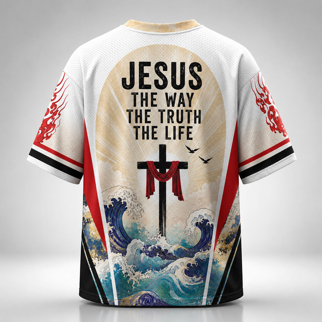 Warning I May Start Talking About Jesus Christian Mesh Jersey, The Way The Truth The Life Cross Faith Shirt