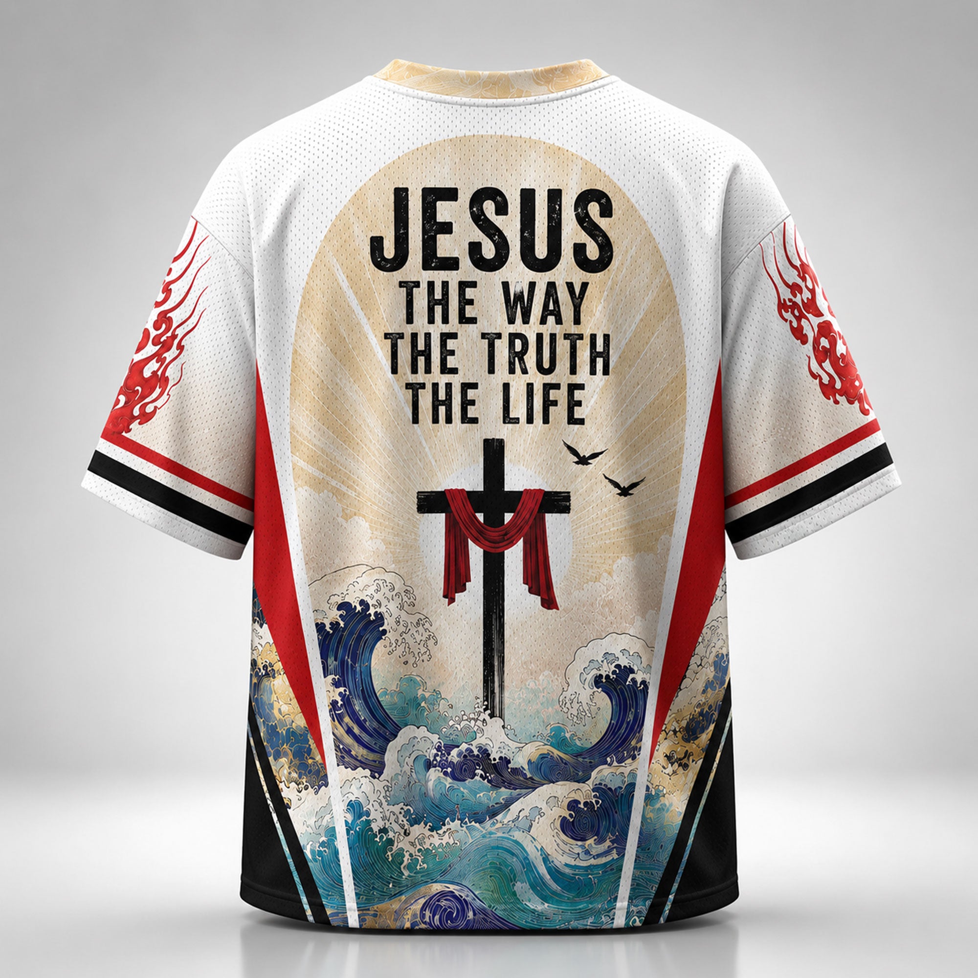 Warning I May Start Talking About Jesus Christian Mesh Jersey, The Way The Truth The Life Cross Faith Shirt