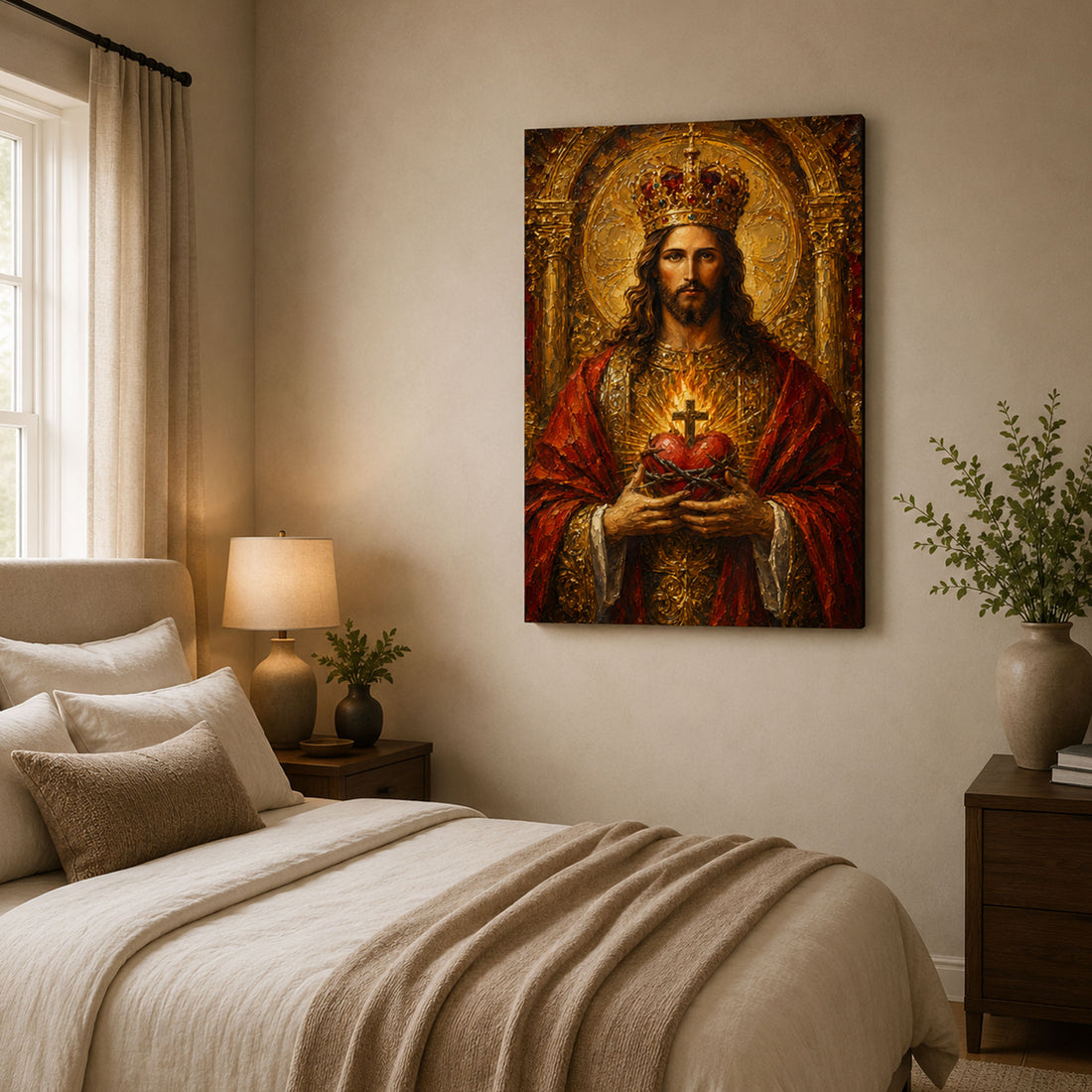 Christ the King Sacred Heart Canvas Print, Crowned Jesus Catholic Wall Art